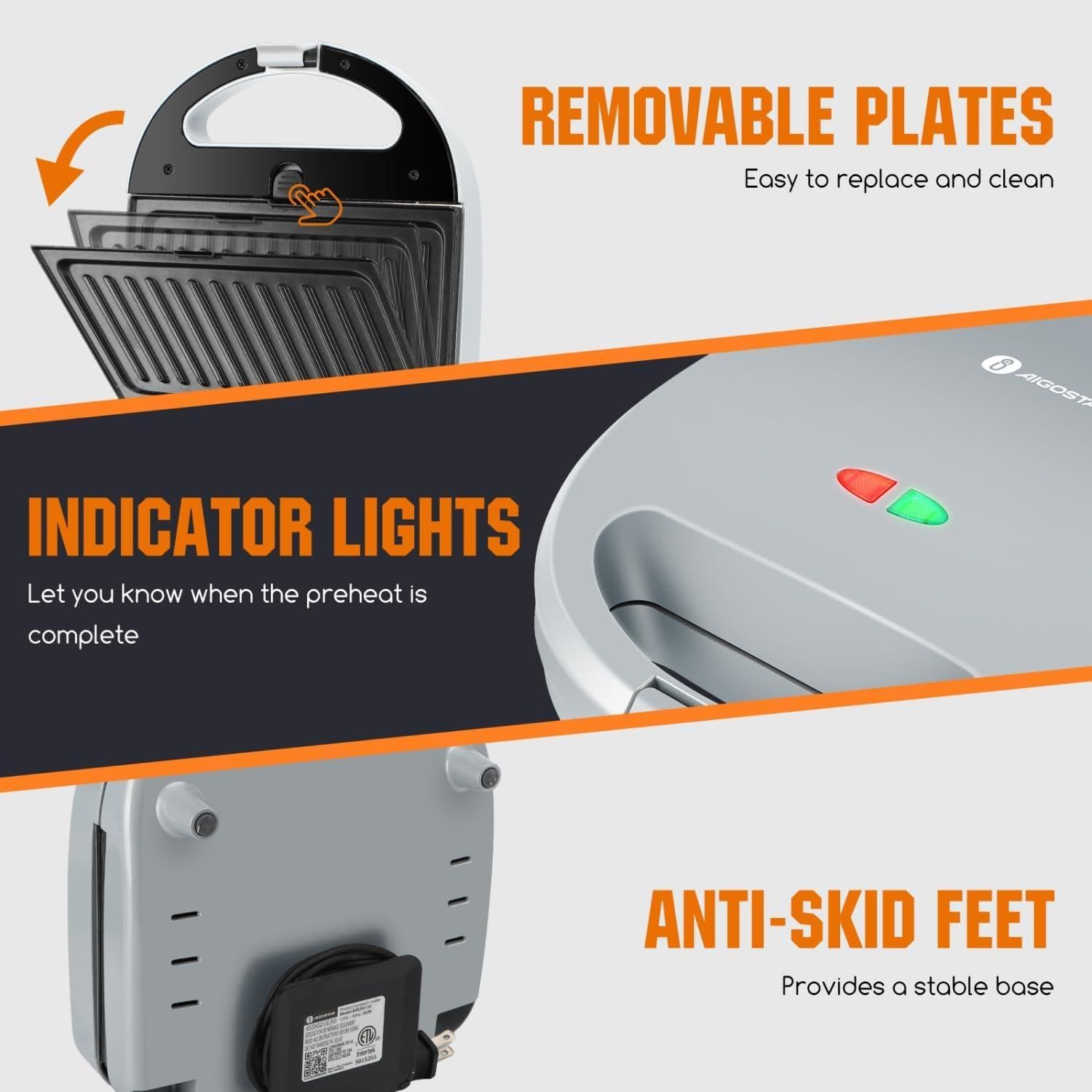 Sandwichera Aigostar 3 en 1 Grill Waffle 750W Antiadherente