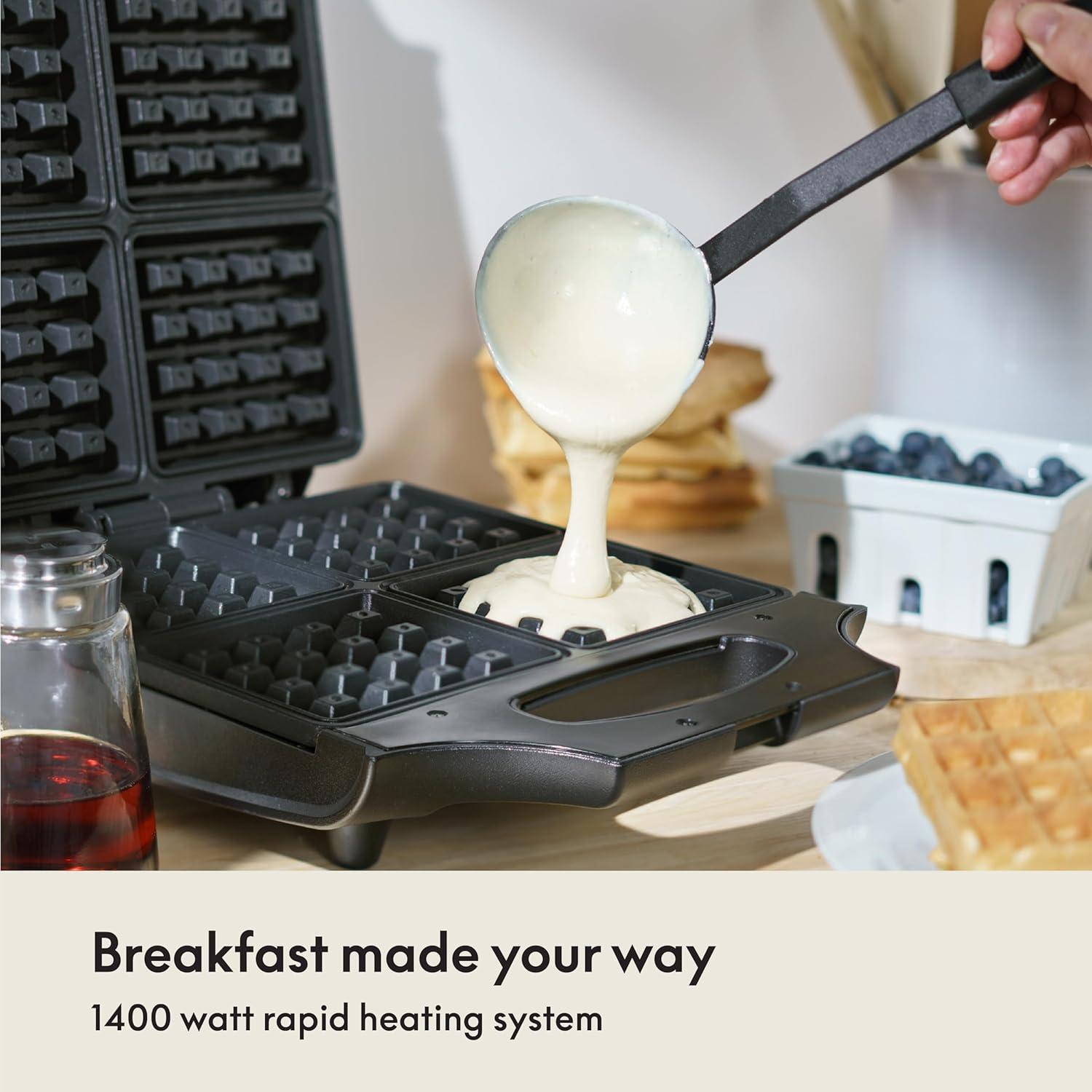 Fabricador de Waffles BELLA 4 Cuadrados Acero Inoxidable 1400W