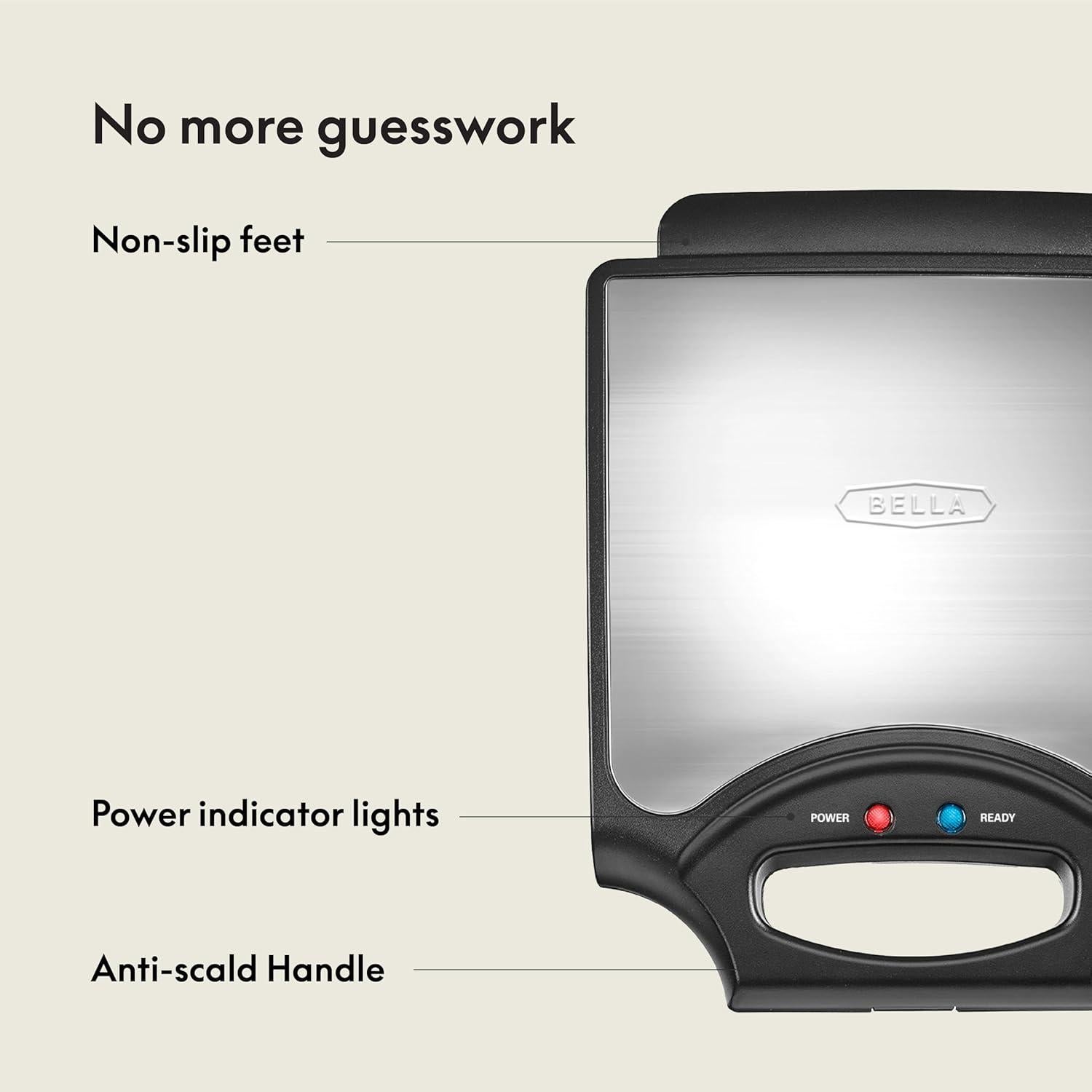 Fabricador de Waffles BELLA 4 Cuadrados Acero Inoxidable 1400W