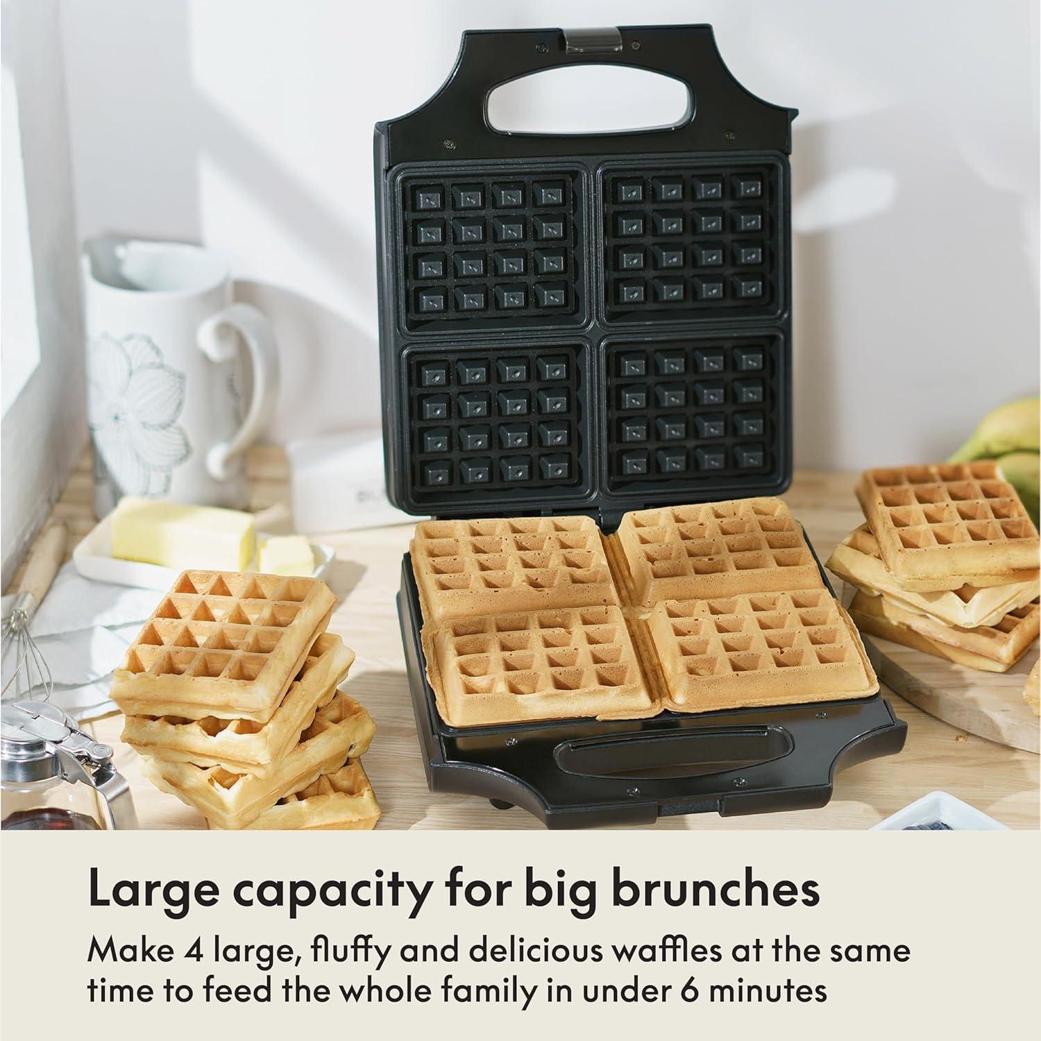 Fabricador de Waffles BELLA 4 Cuadrados Acero Inoxidable 1400W