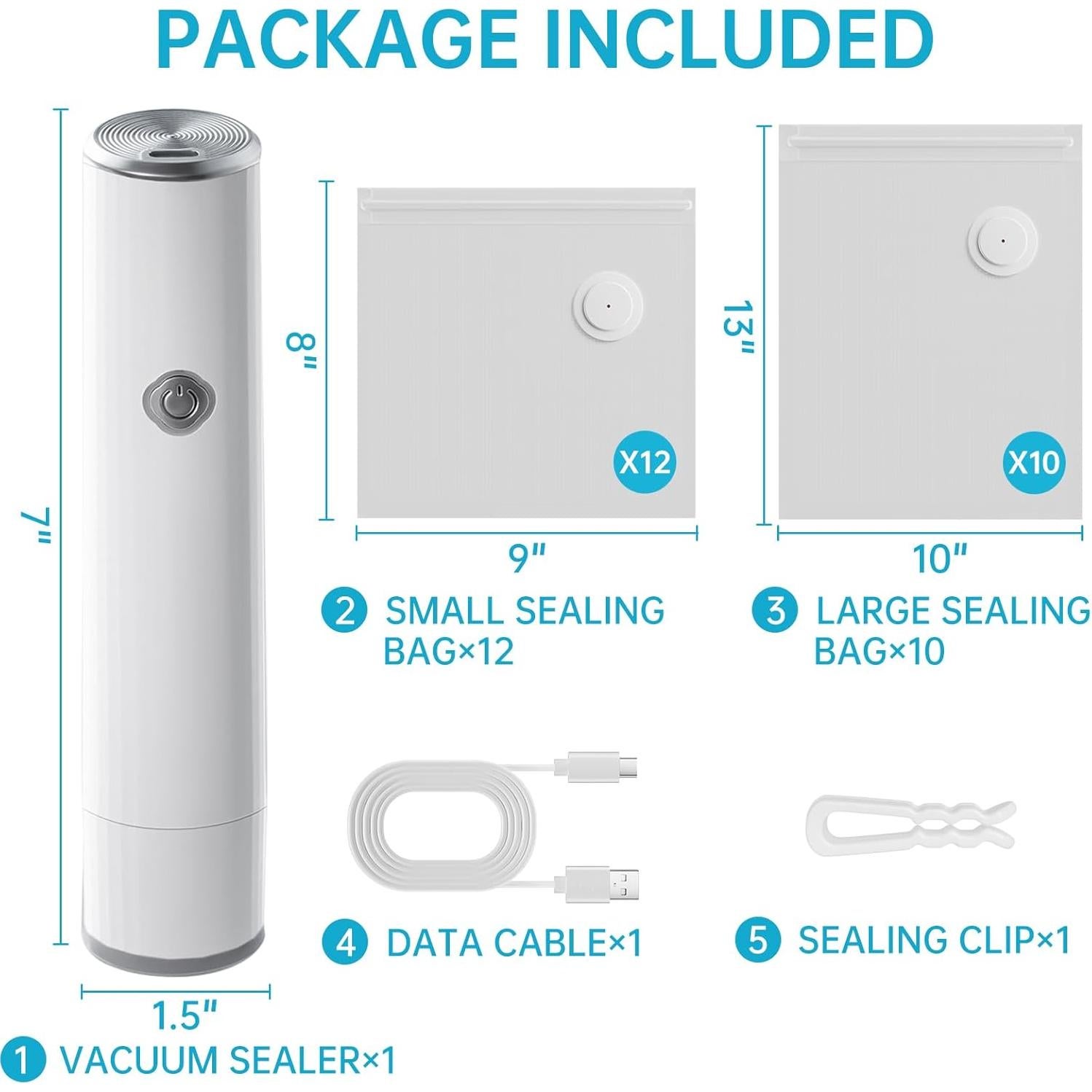 Sellador al vacío TNETCHRY portátil con 22 bolsas reutilizables