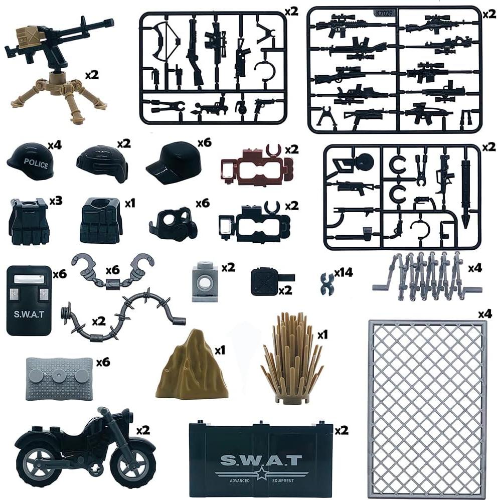 Weapons Pack Military Toy Swat Team Battle Building Blocks Set Combat Weapon Guns Accessories Pack Motorcycles Mini Figures kit for Boys Age 6+ Gifts Perfect Combination with Major Brands