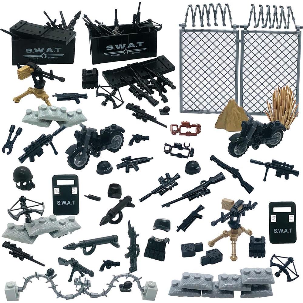 Weapons Pack Military Toy Swat Team Battle Building Blocks Set Combat Weapon Guns Accessories Pack Motorcycles Mini Figures kit for Boys Age 6+ Gifts Perfect Combination with Major Brands