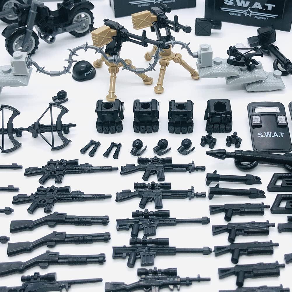 Weapons Pack Military Toy Swat Team Battle Building Blocks Set Combat Weapon Guns Accessories Pack Motorcycles Mini Figures kit for Boys Age 6+ Gifts Perfect Combination with Major Brands