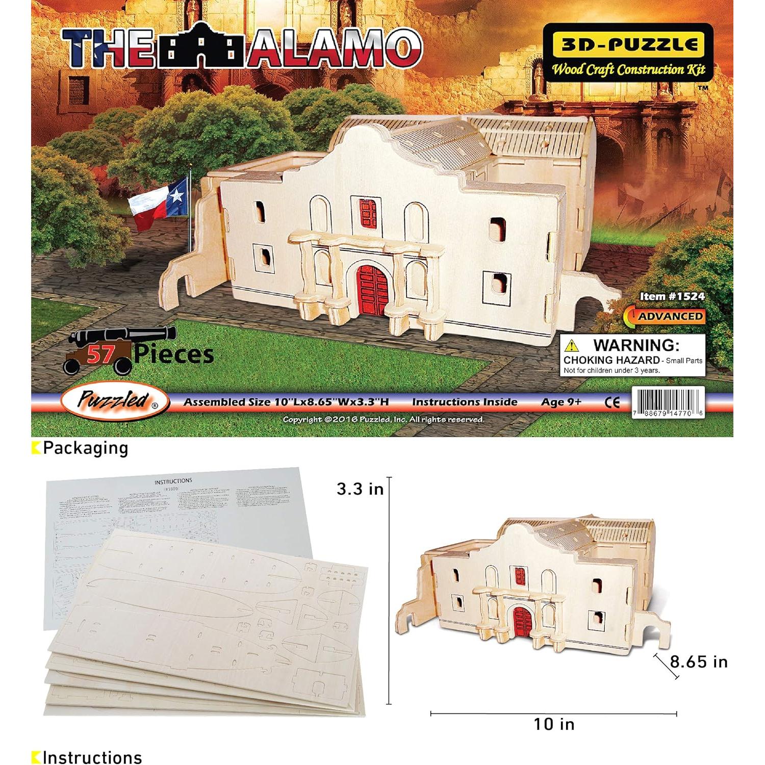 Kit de Rompecabezas 3D de Madera Puzzled El Alamo - 57 Piezas
