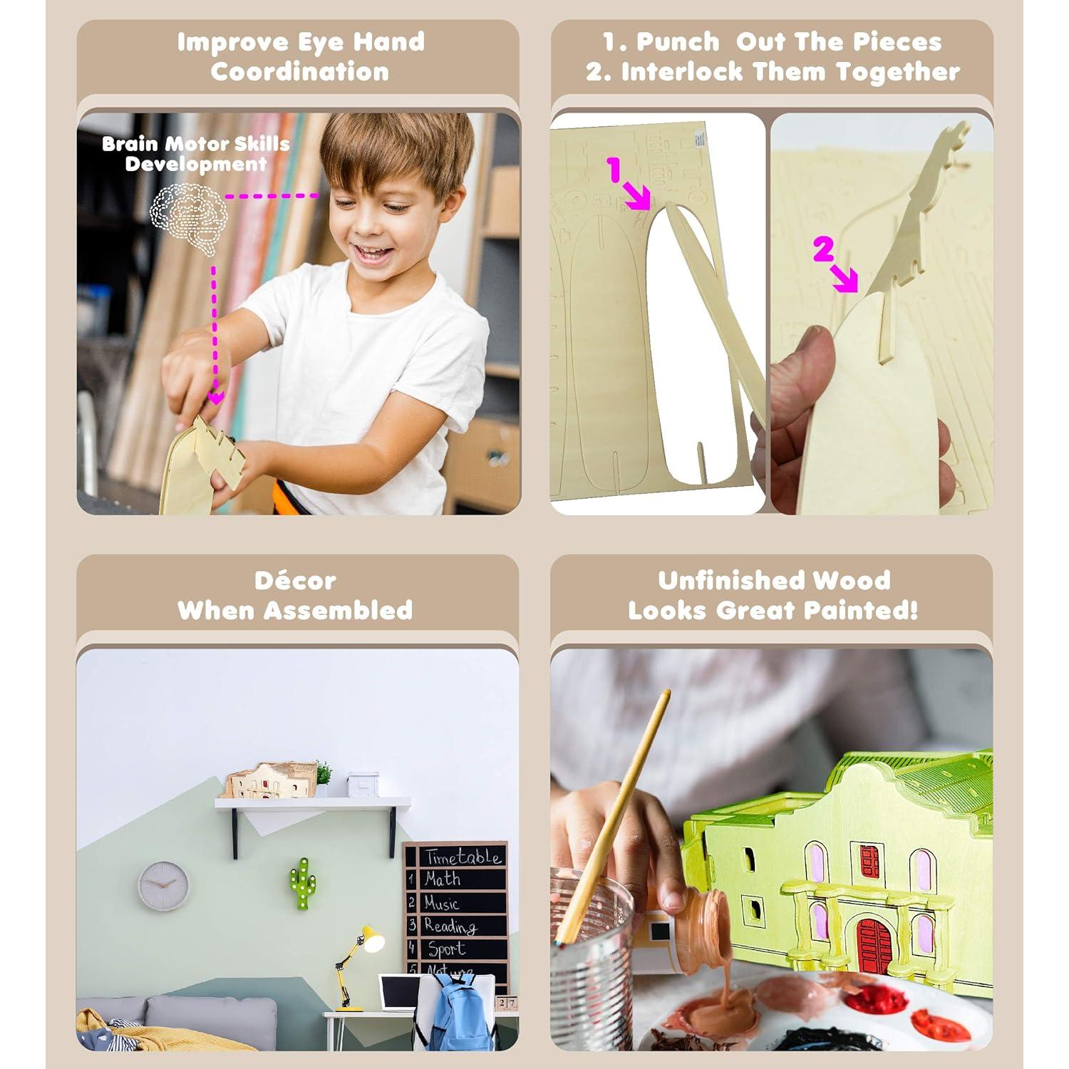 Kit de Rompecabezas 3D de Madera Puzzled El Alamo - 57 Piezas