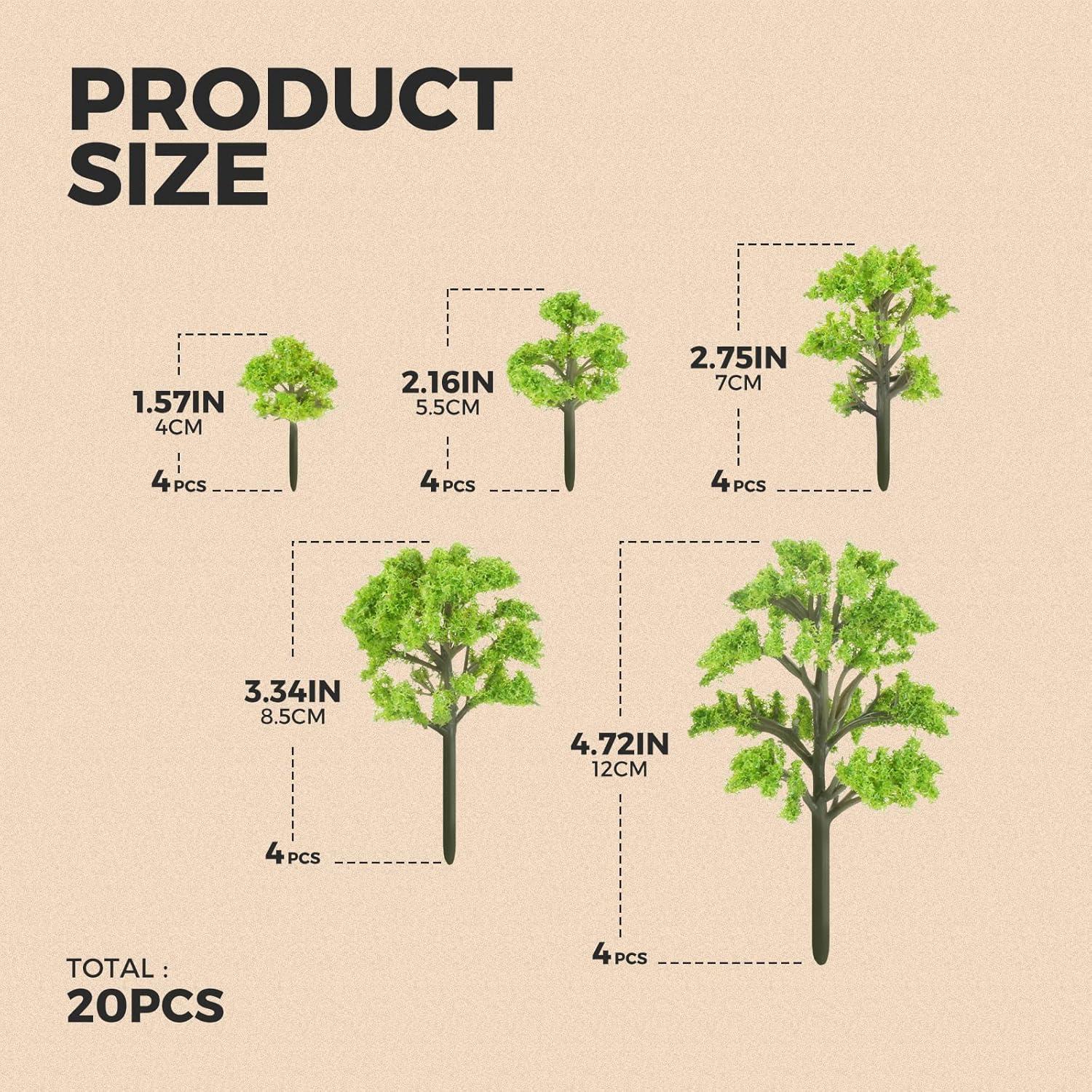 Yetaha 20 Árboles Modelo Miniatura Verde para Jardín y Ferrocarril