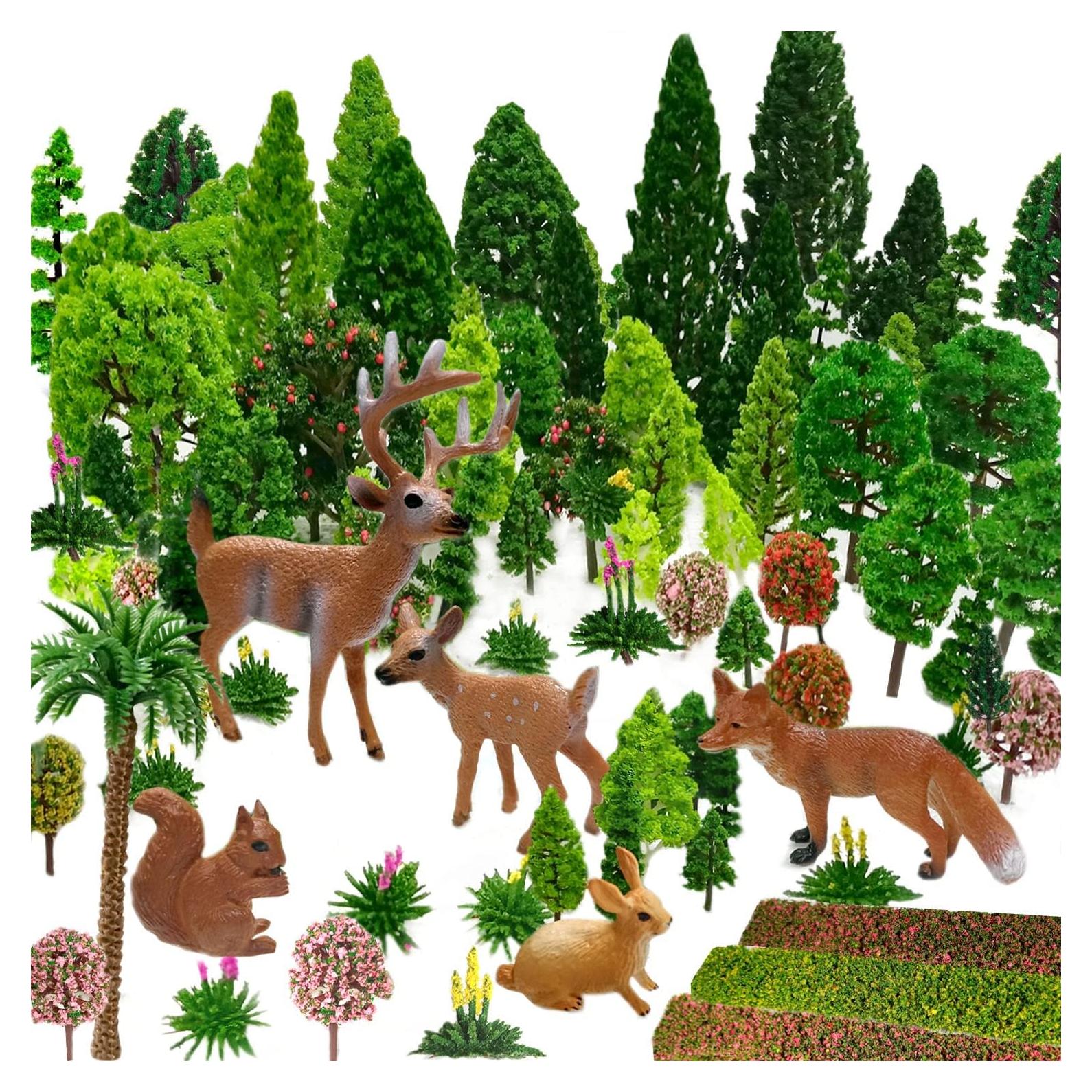 65pcs Árboles de Modelo OrgMemory 4-16 cm con Animales