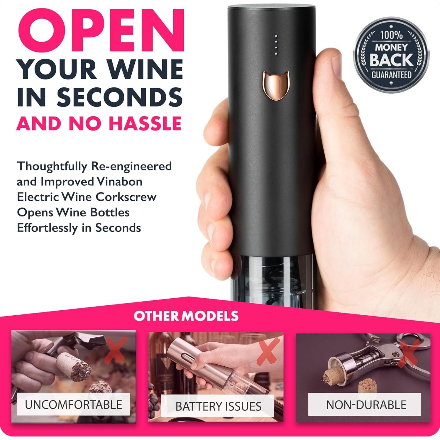 Abridor de Vino Eléctrico VINABON EWO2 Recargable con Cortador