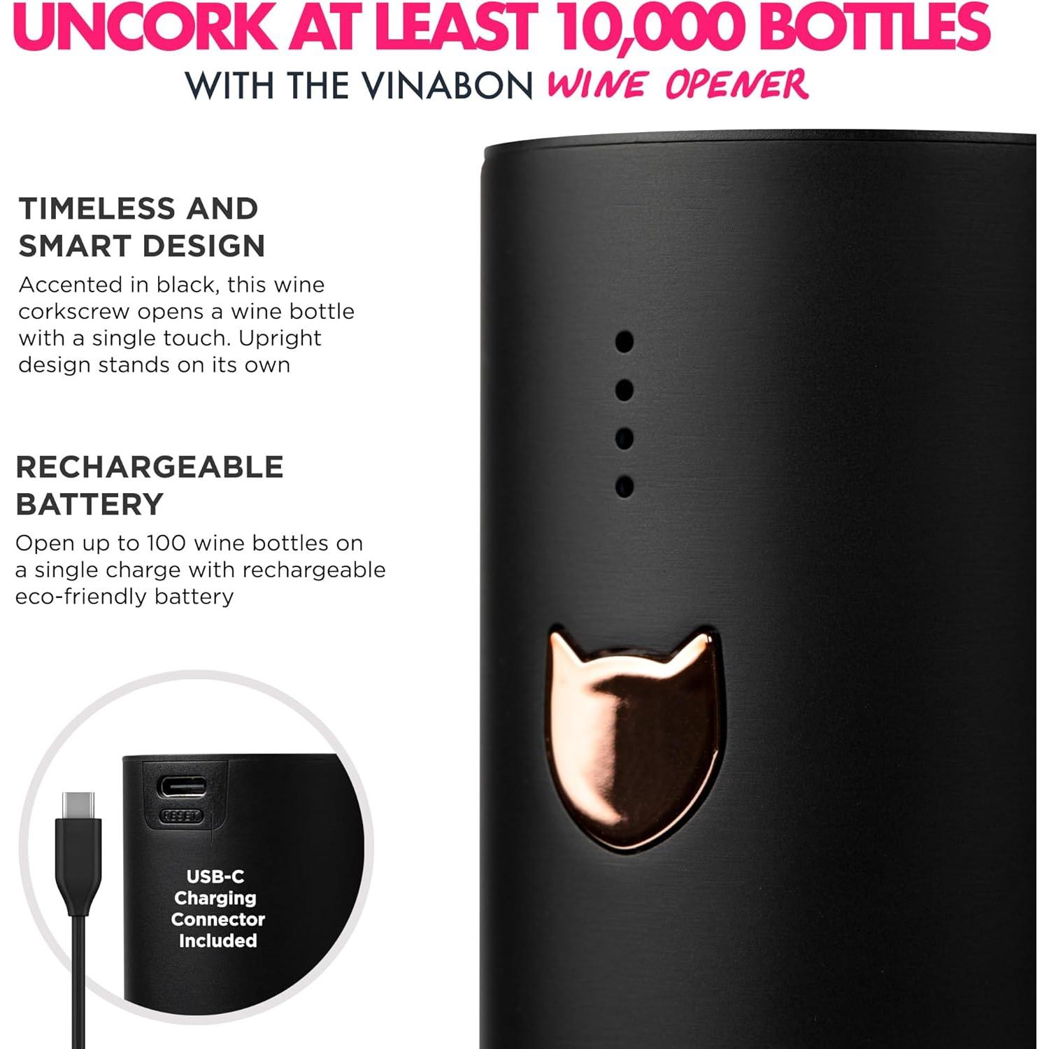 Abridor de Vino Eléctrico VINABON EWO2 Recargable con Cortador