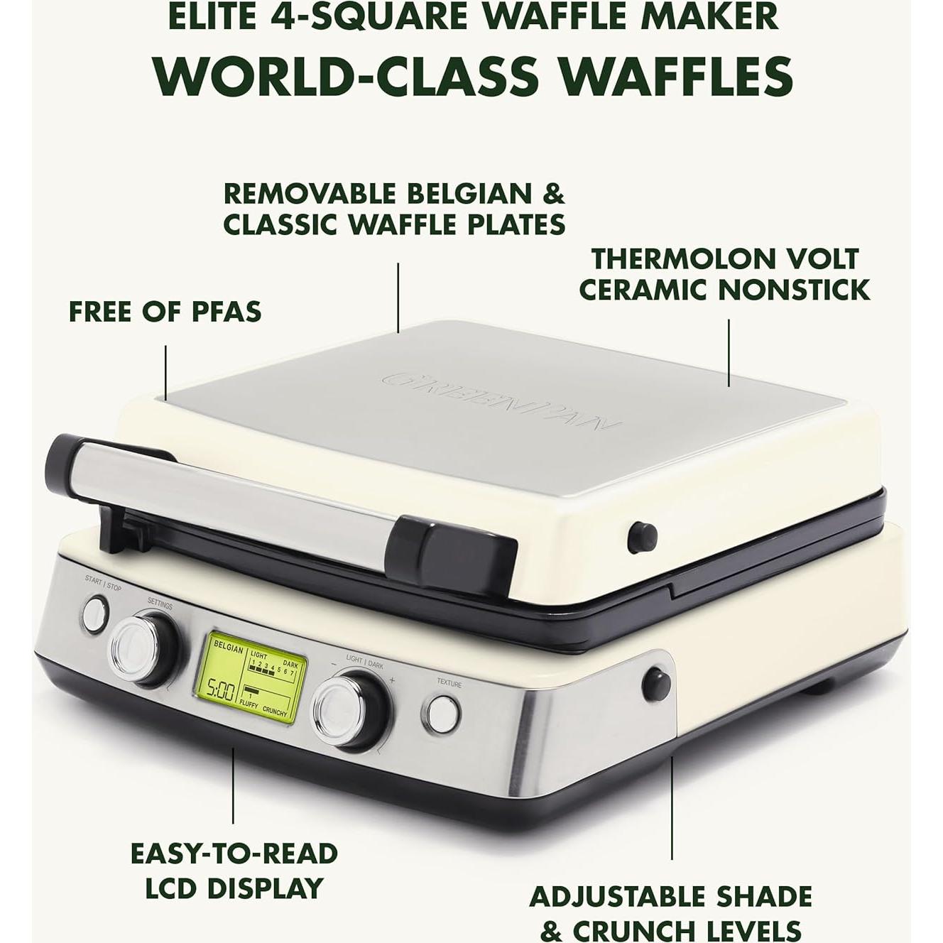 Waffle Maker GreenPan 4-Cuadrados Cerámico Antiadherente