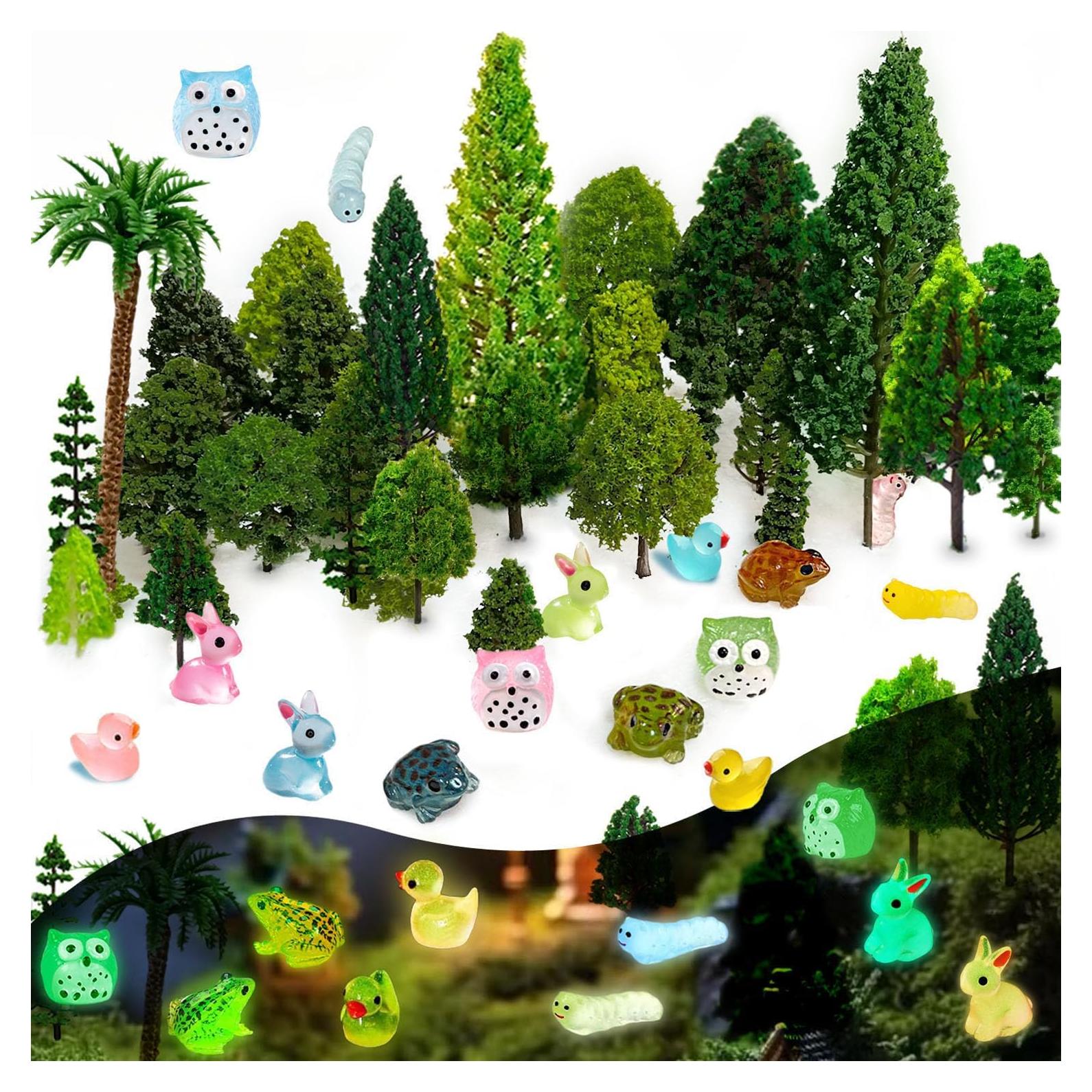 55 Piezas Árboles en Miniatura y Figuras de Animales Luminosa