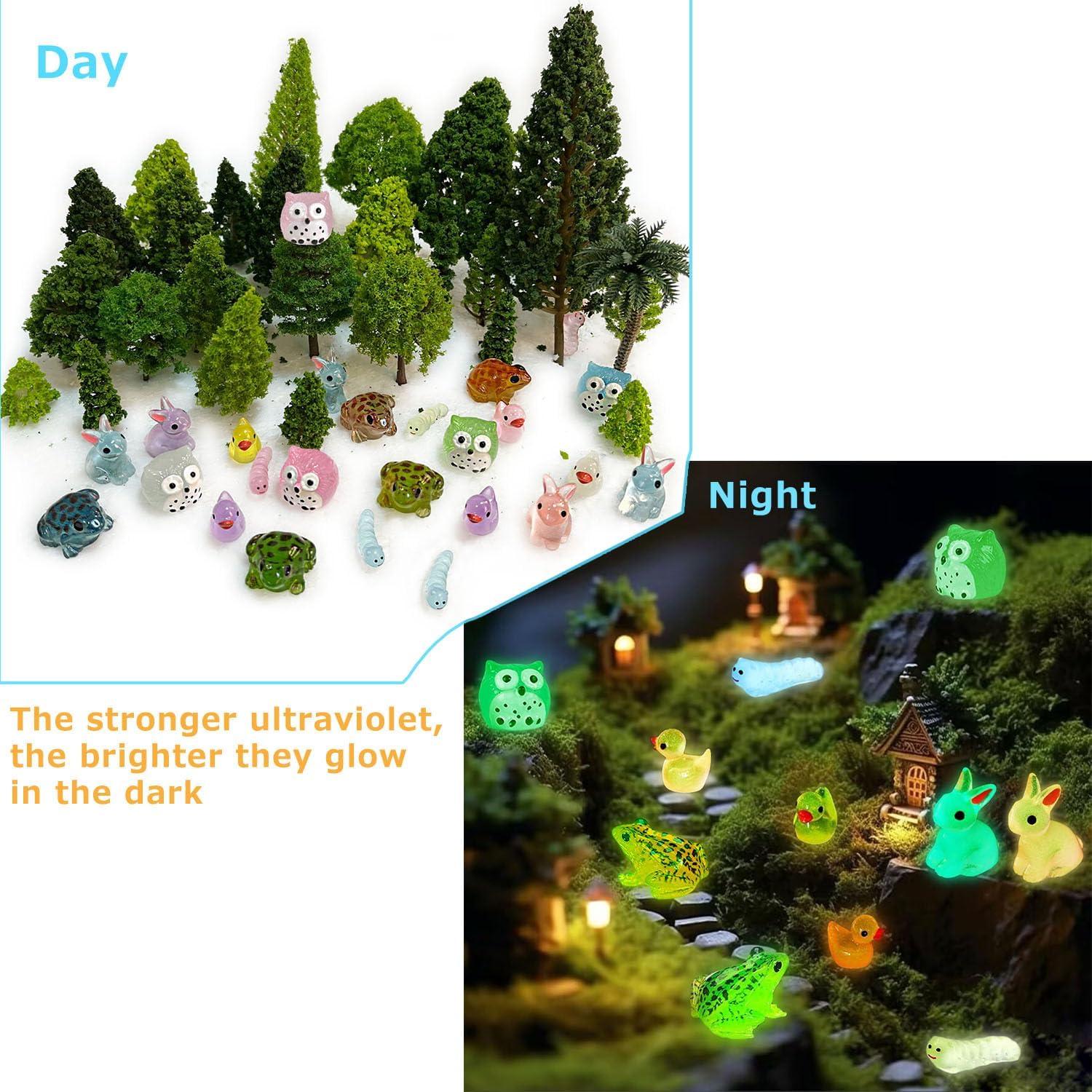 55 Piezas Árboles en Miniatura y Figuras de Animales Luminosa