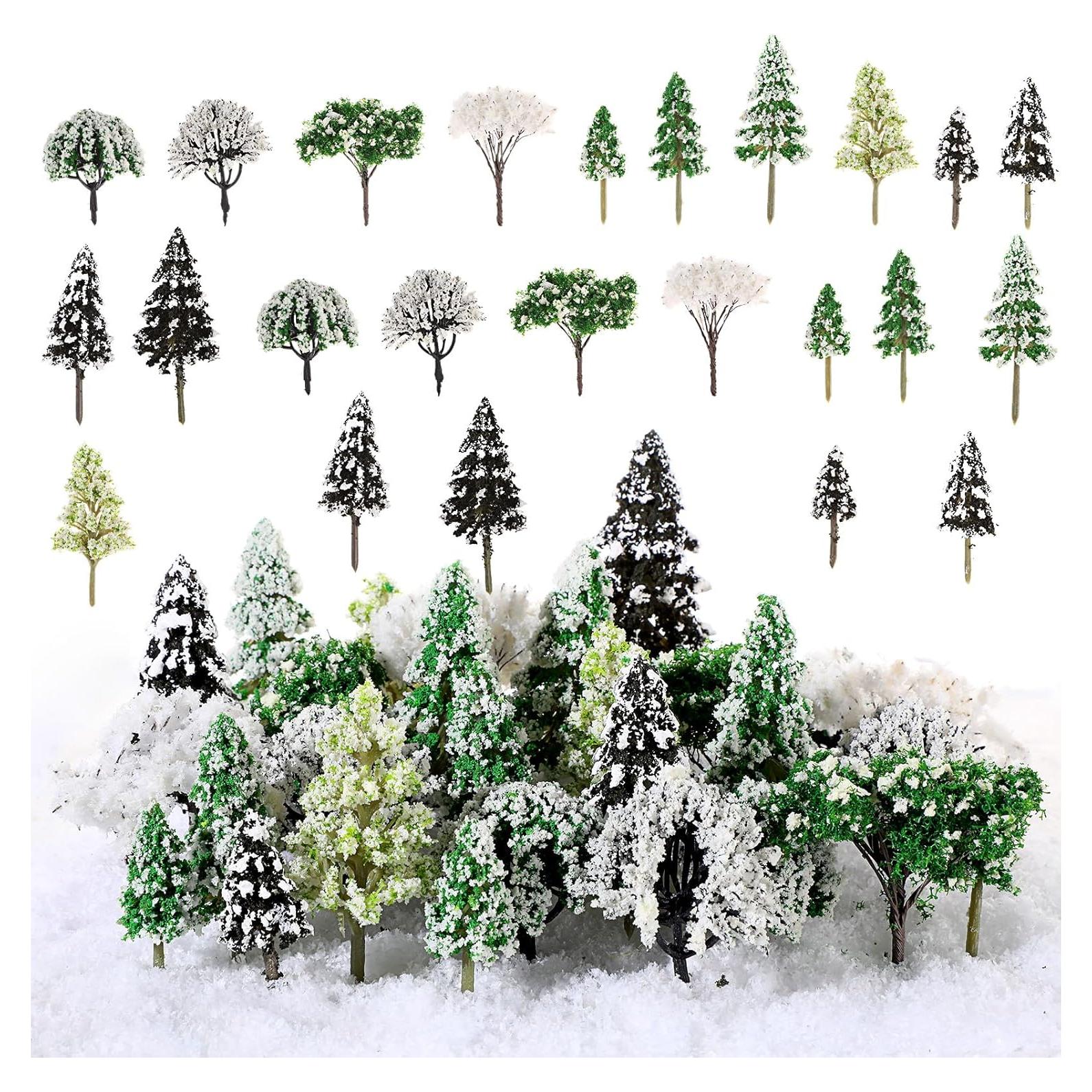 28 Árboles Miniatura Nevados Canlierr para Diorama y Manualidades