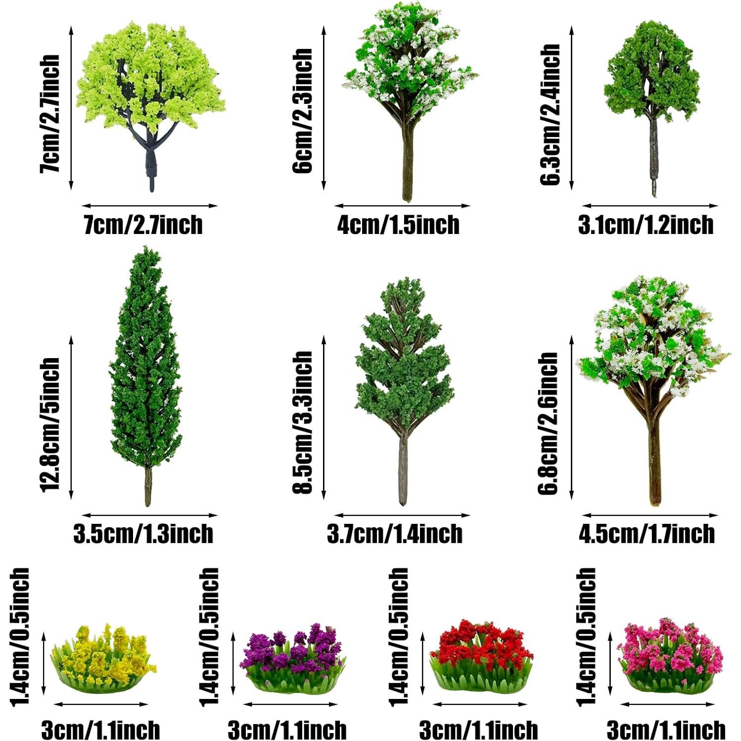 Cayway 60 PCS Miniature Trees Miniature Flower Cluster Mixed Model Trees Accessories Model Train Scenery Fake Trees for Building Model, Model Scenery for DIY Crafts