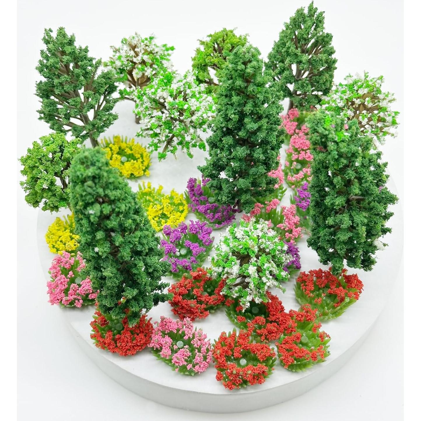 Cayway 60 PCS Miniature Trees Miniature Flower Cluster Mixed Model Trees Accessories Model Train Scenery Fake Trees for Building Model, Model Scenery for DIY Crafts