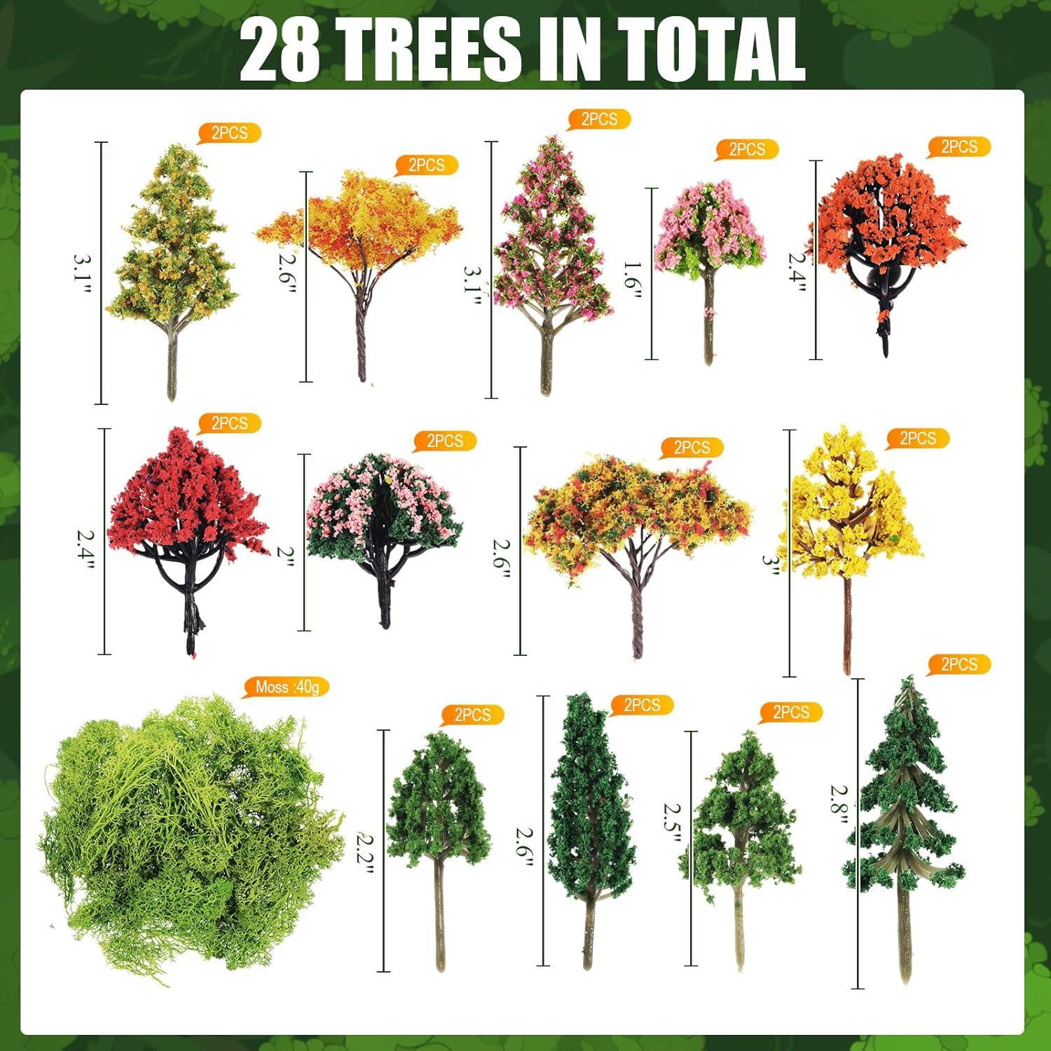 28 Piezas Mini Árboles Plásticos Canlierr para Diorama 4-8 cm