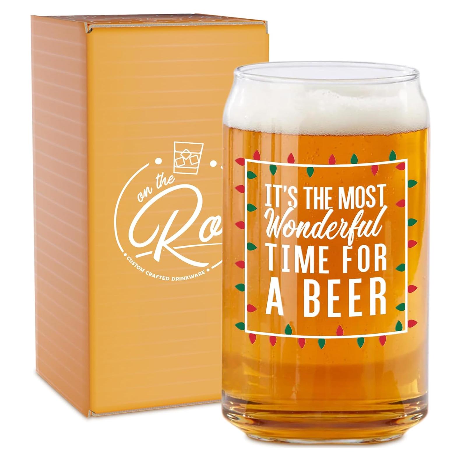 Vaso de Cerveza Navideño On The Rox 16 oz Rojo Verde Blanco