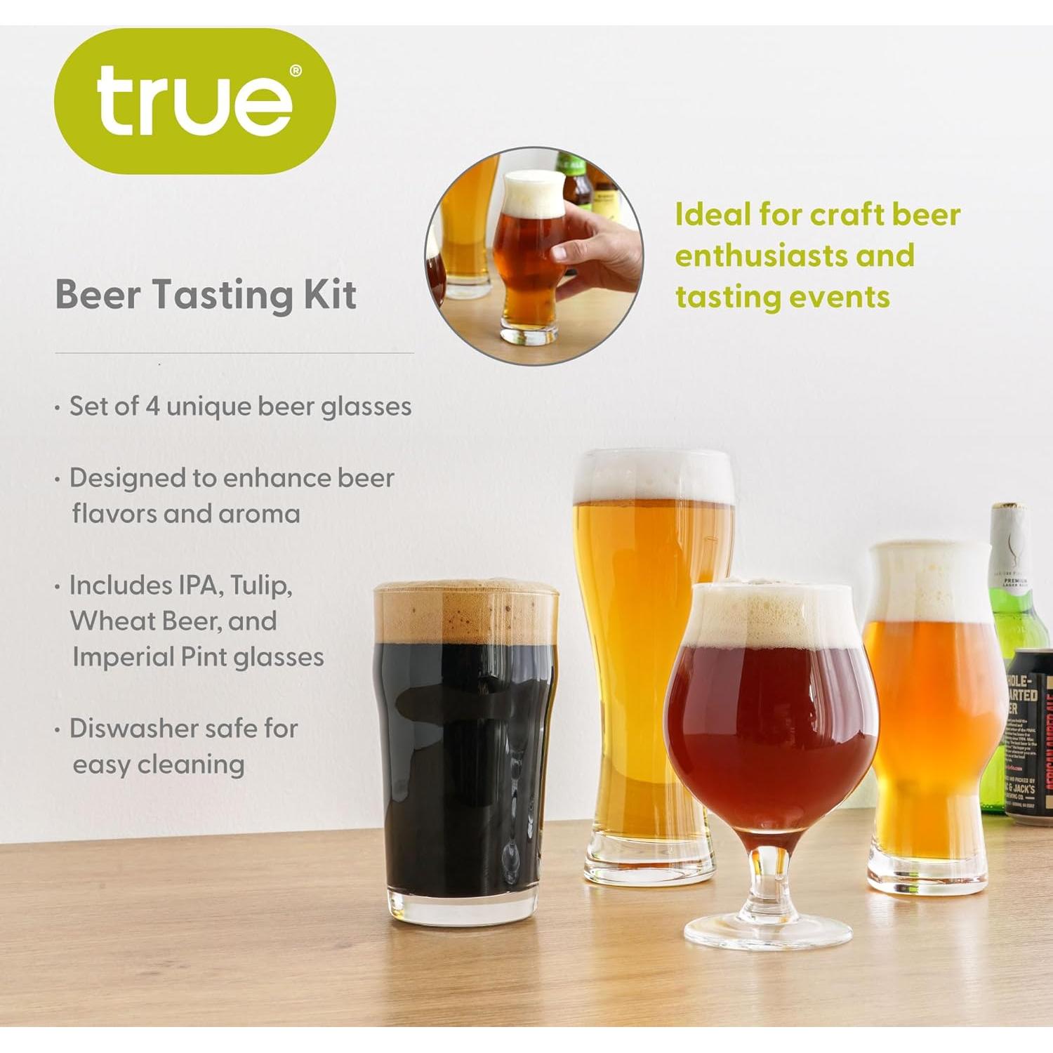 Kit de Cata de Cerveza Artesanal True - 4 Vasos Apto Lavavajillas