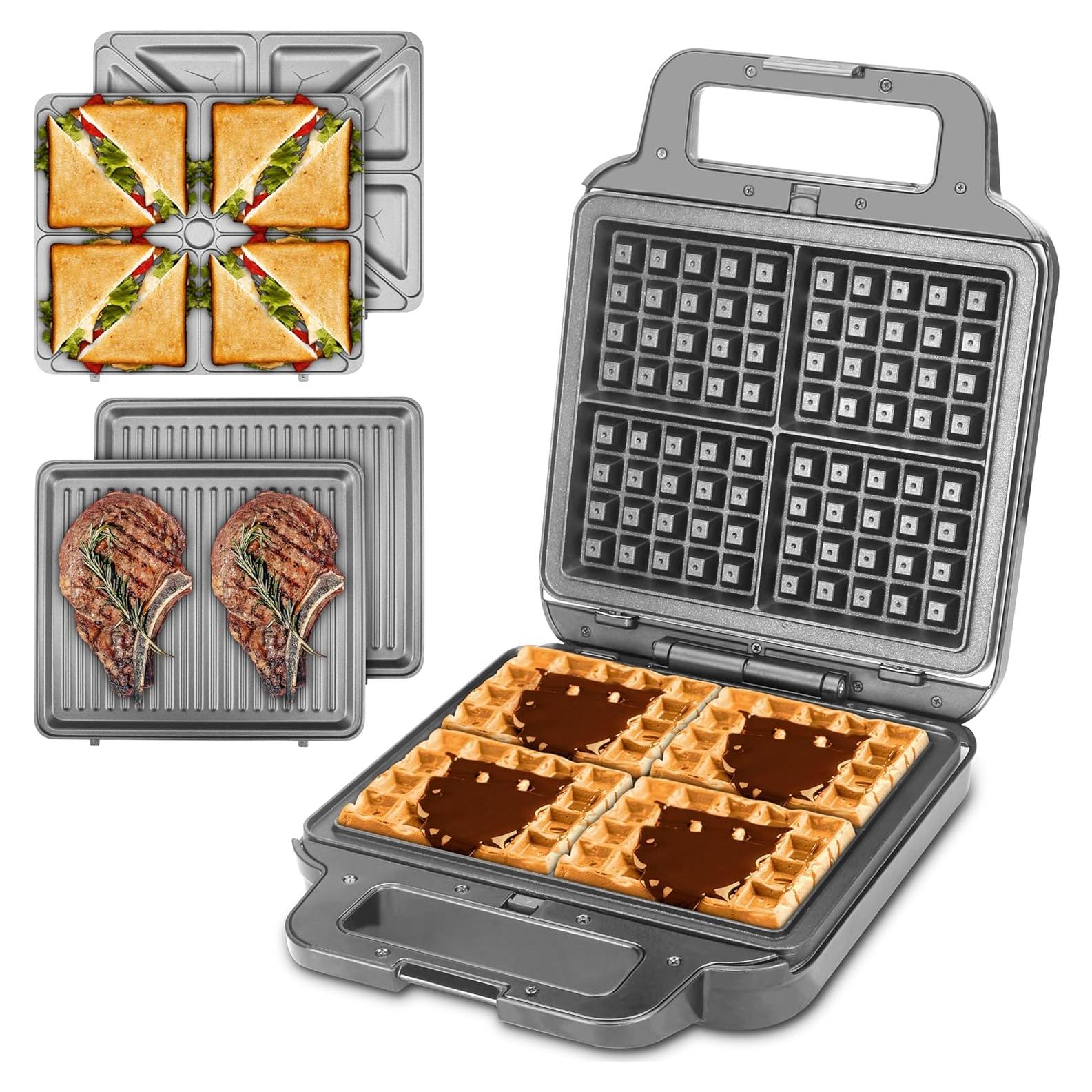 Waflera 3 en 1 FineMade Acero Inoxidable 1200W Grande