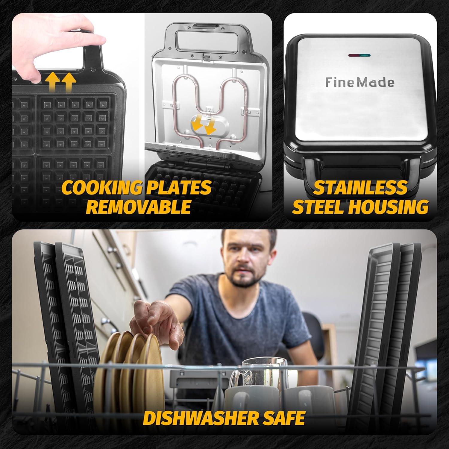 Waflera 3 en 1 FineMade Acero Inoxidable 1200W Grande