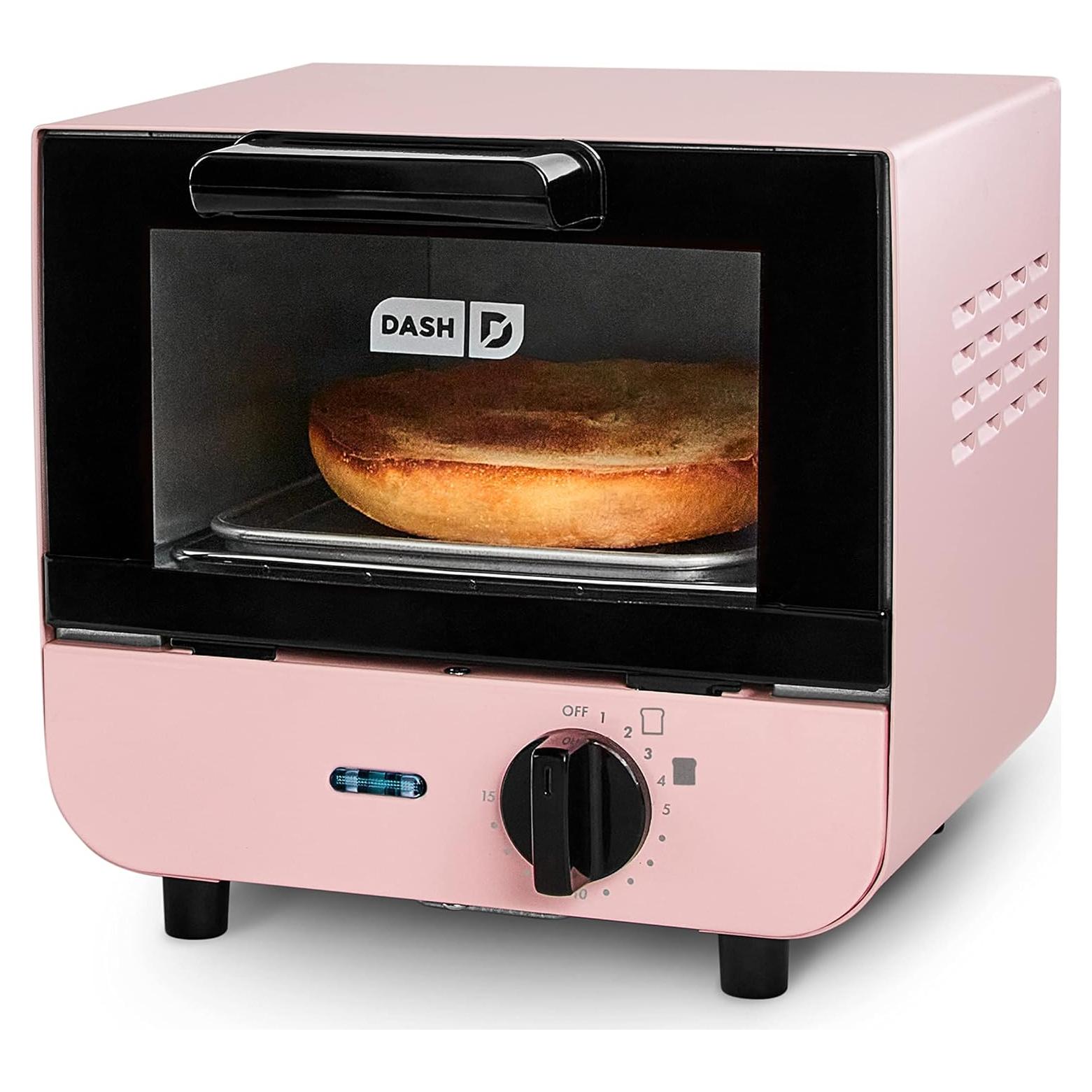 Horno Tostador Mini DASH Rosa 550W para Pan y Galletas