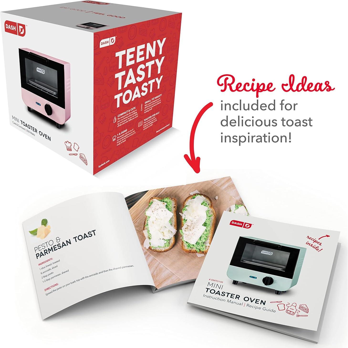 Horno Tostador Mini DASH Rosa 550W para Pan y Galletas