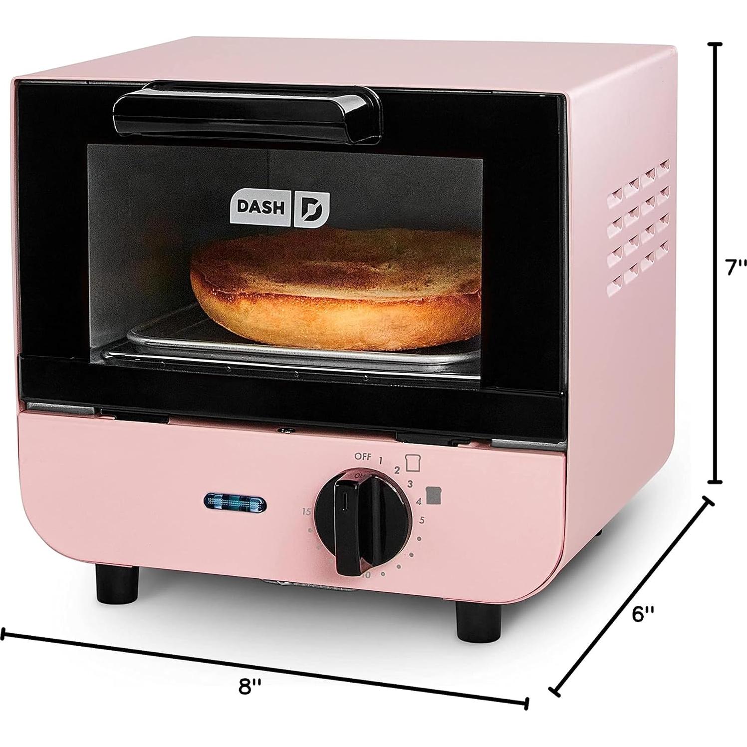 Horno Tostador Mini DASH Rosa 550W para Pan y Galletas