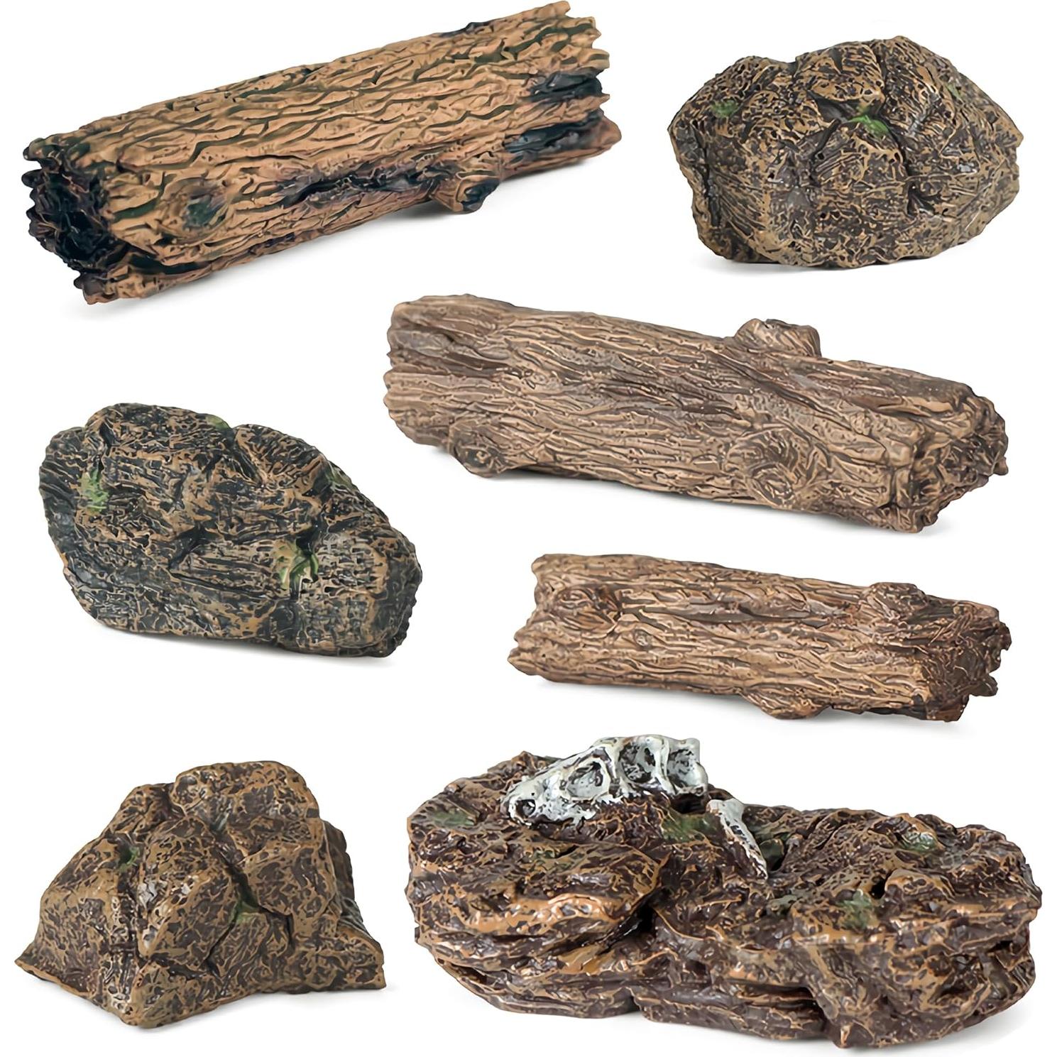 7 Piezas Troncos y Rocas Artificiales PIVNASY para Jardín