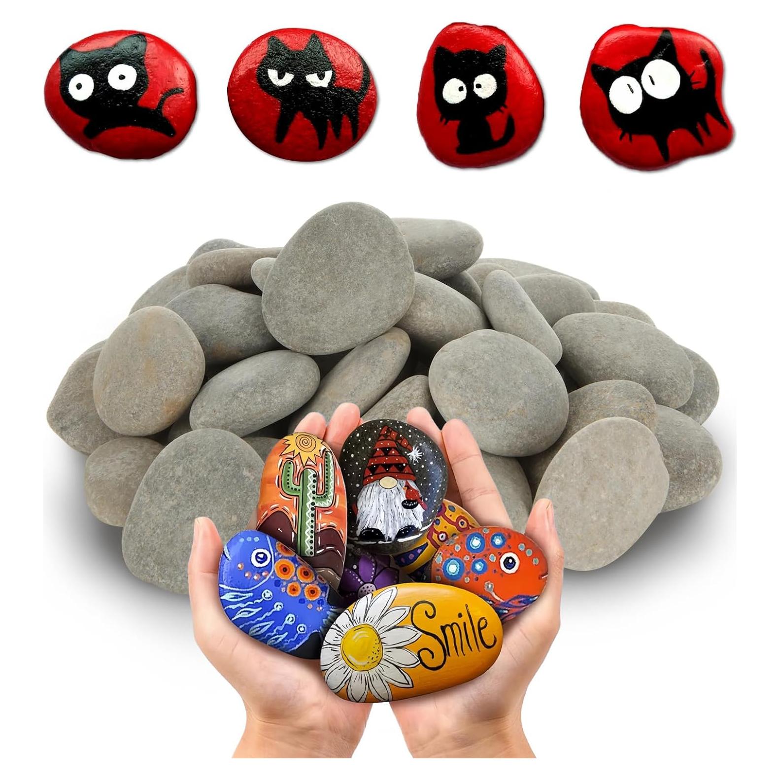 80 Pcs River Rocks for Painting, 1.2-2 Inch River Rocks Caft Rocks for Arts Multi-Color Painting Rocks for Kids Project, Crafts and Family DIY Project