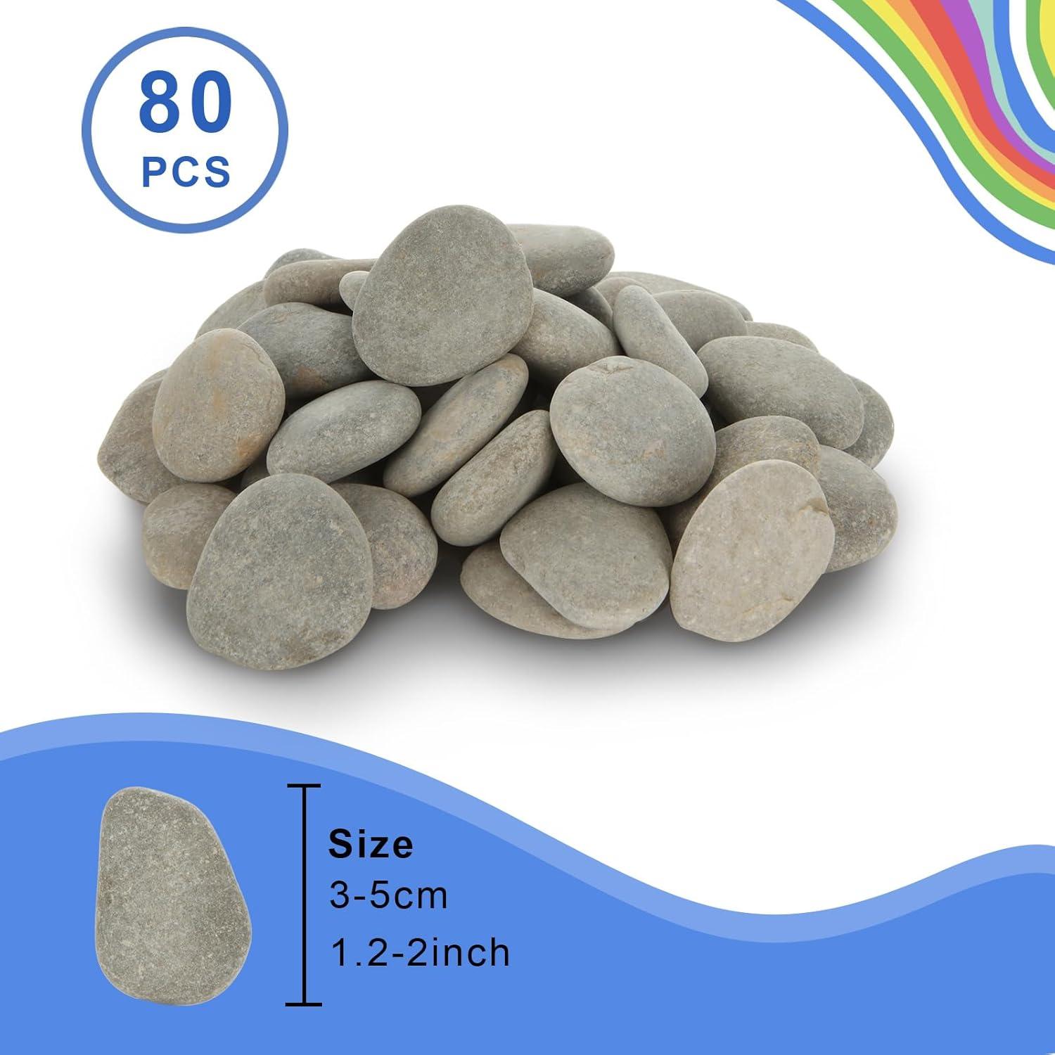 80 Pcs River Rocks for Painting, 1.2-2 Inch River Rocks Caft Rocks for Arts Multi-Color Painting Rocks for Kids Project, Crafts and Family DIY Project