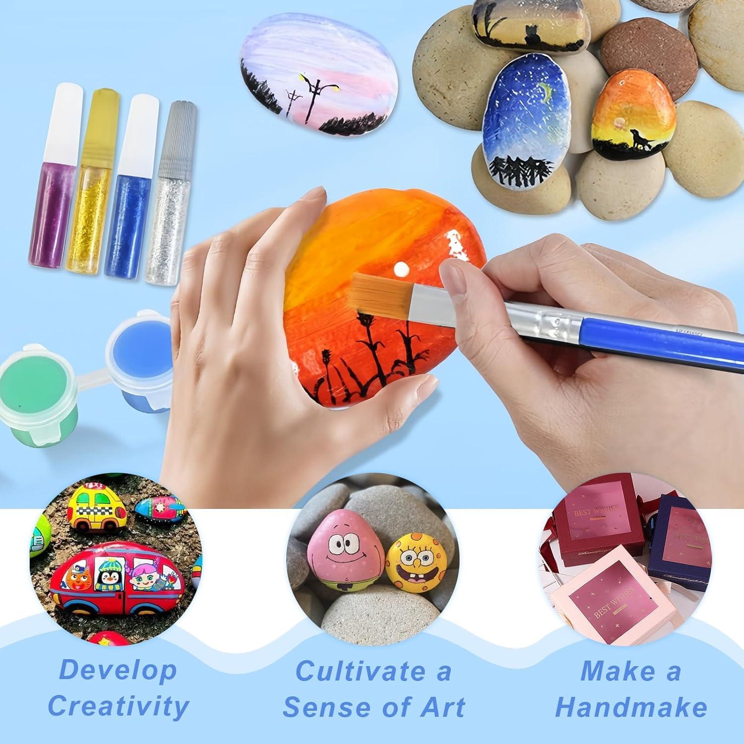 80 Pcs River Rocks for Painting, 1.2-2 Inch River Rocks Caft Rocks for Arts Multi-Color Painting Rocks for Kids Project, Crafts and Family DIY Project