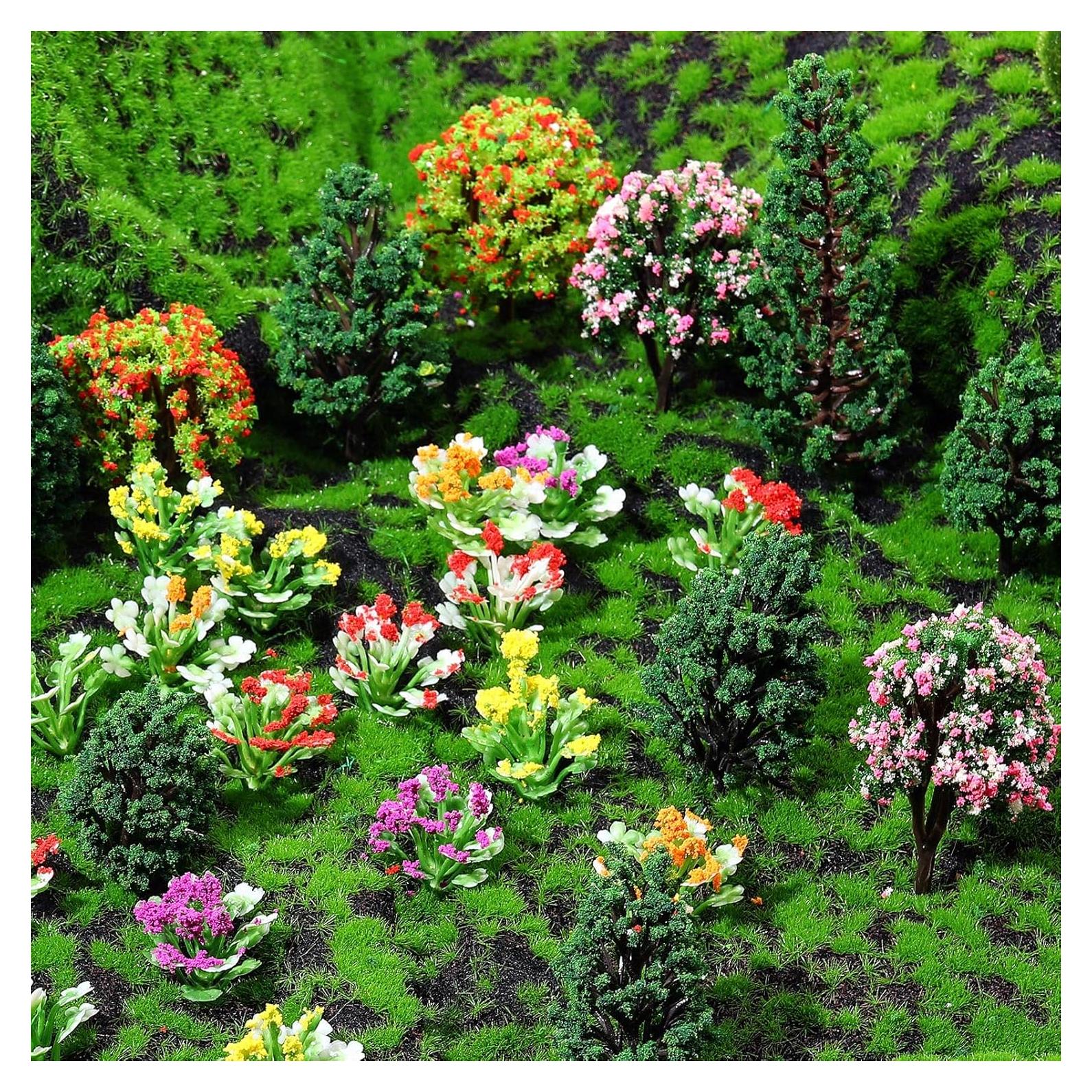 Set 55 Piezas Miniaturas Yilloog: Flores, Árboles y Césped