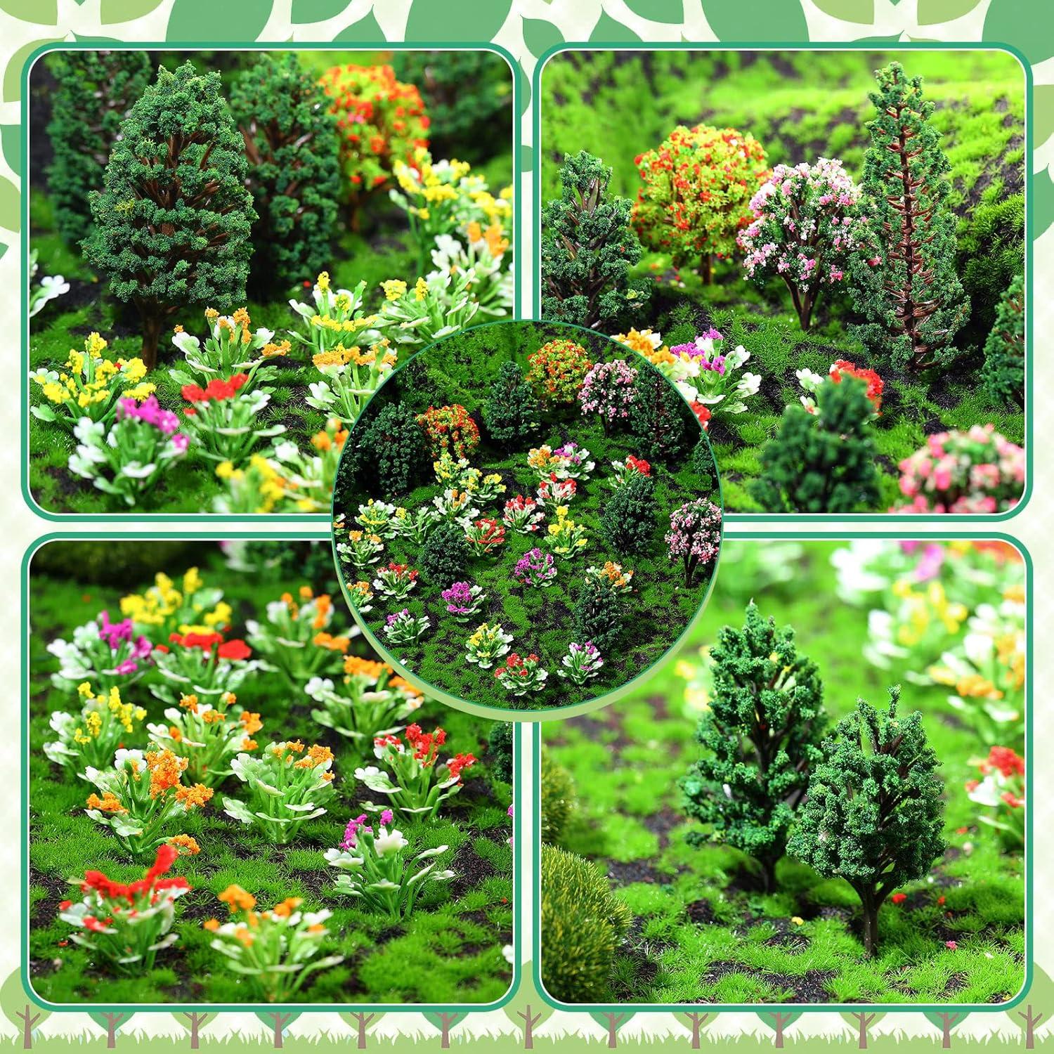 Set 55 Piezas Miniaturas Yilloog: Flores, Árboles y Césped