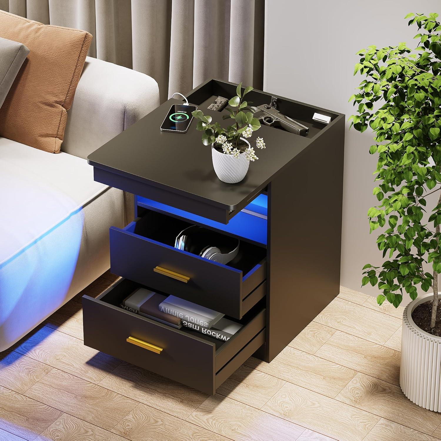 Mesita de Noche FREDEES BL-9602-27 con Carga USB y LED