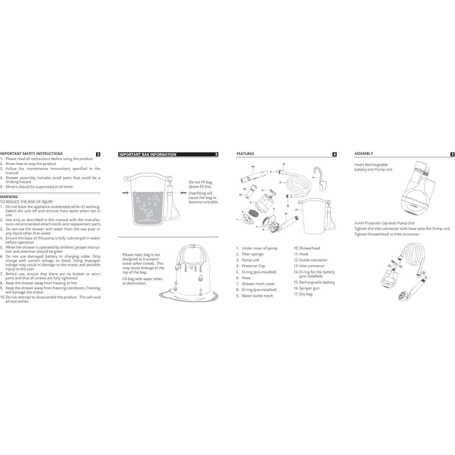 Ducha Portátil Ridgewinder 10L Batería Recargable Camping