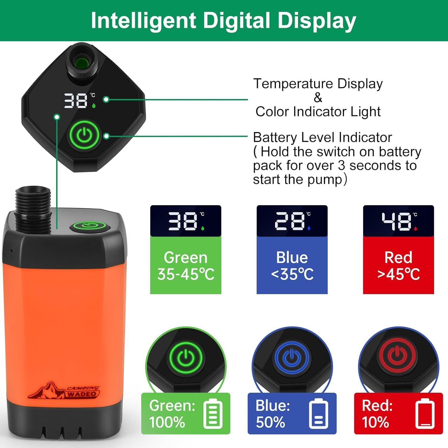 Ducha Portátil WADEO Eléctrica Recargable 6000mAh