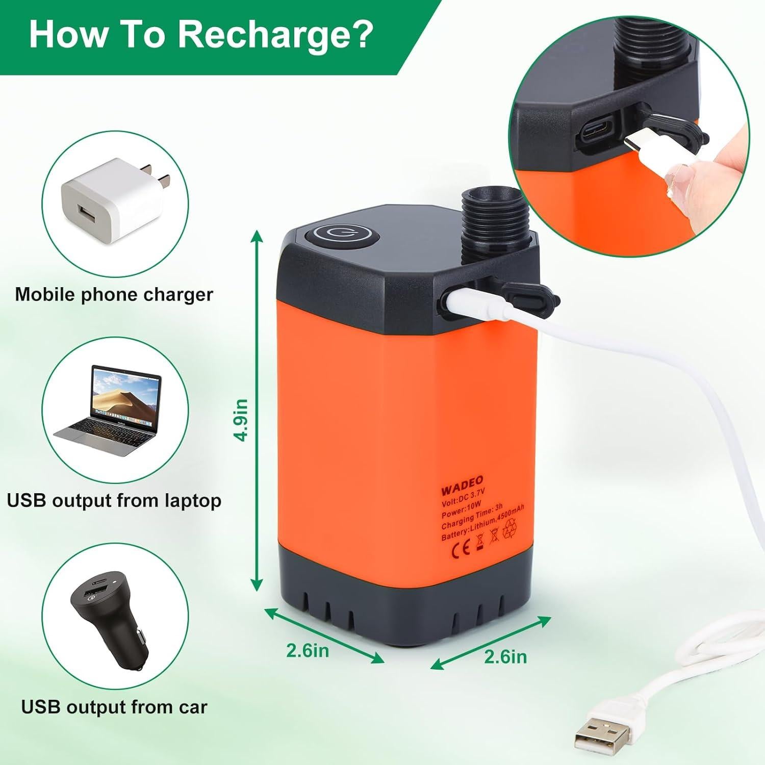 Ducha Portátil WADEO Eléctrica Recargable 6000mAh
