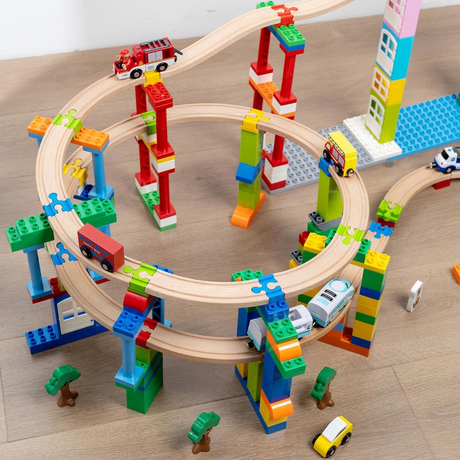 Accesorios de Pista de Tren de Madera 28 Piezas Compatible