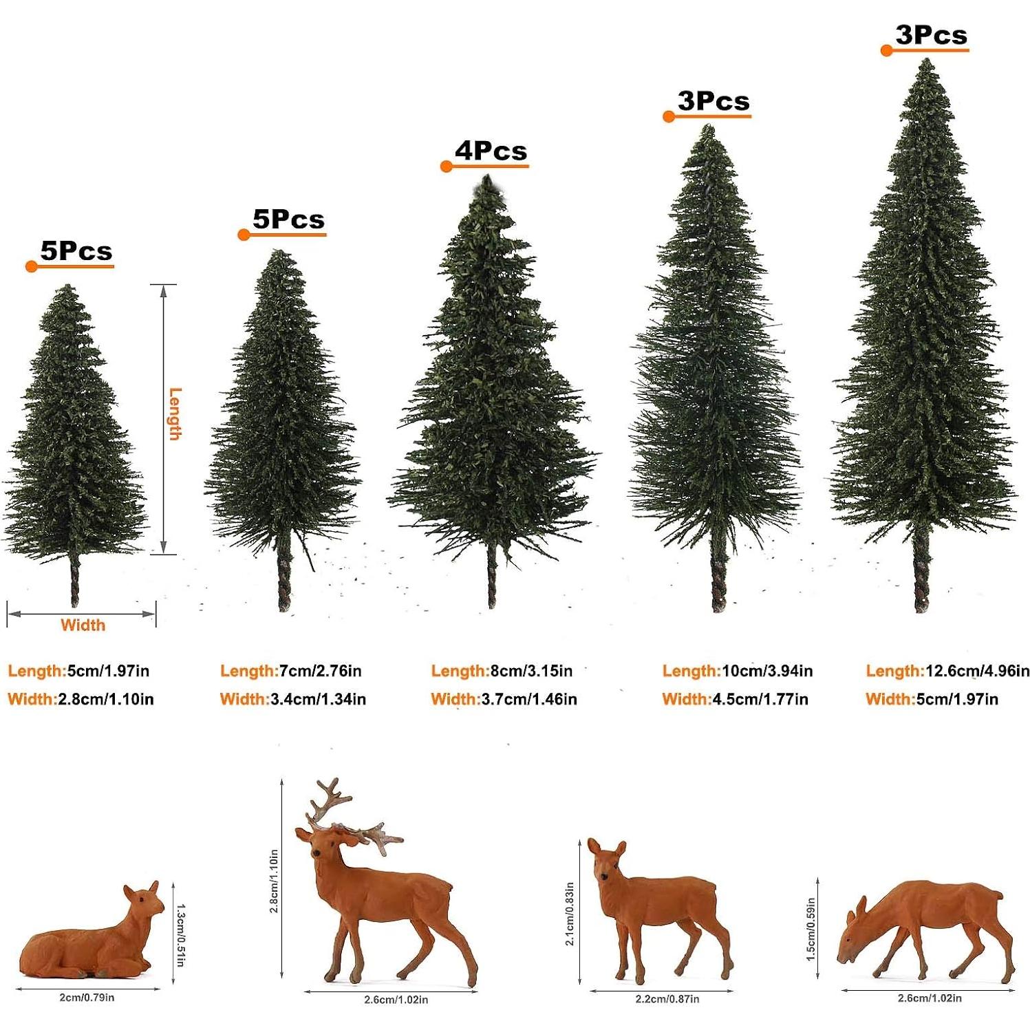 20 Árboles de Cedro Verde Oscuro y 4 Alces para Diorama HO