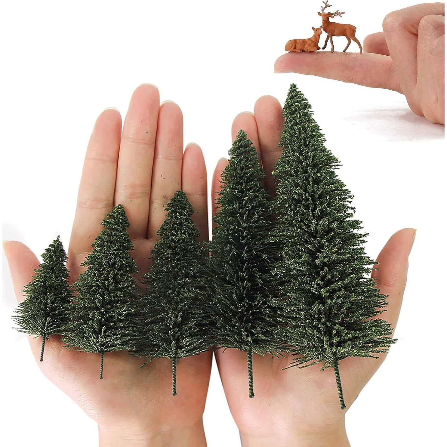 20 Árboles de Cedro Verde Oscuro y 4 Alces para Diorama HO