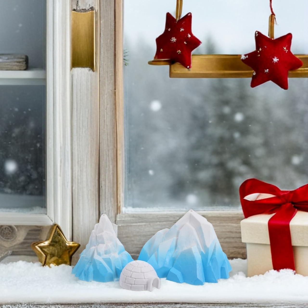 Figuras Miniatura Árticas Kisangel - Igloo y Glaciar PVC 9.8x8.3x6.8cm