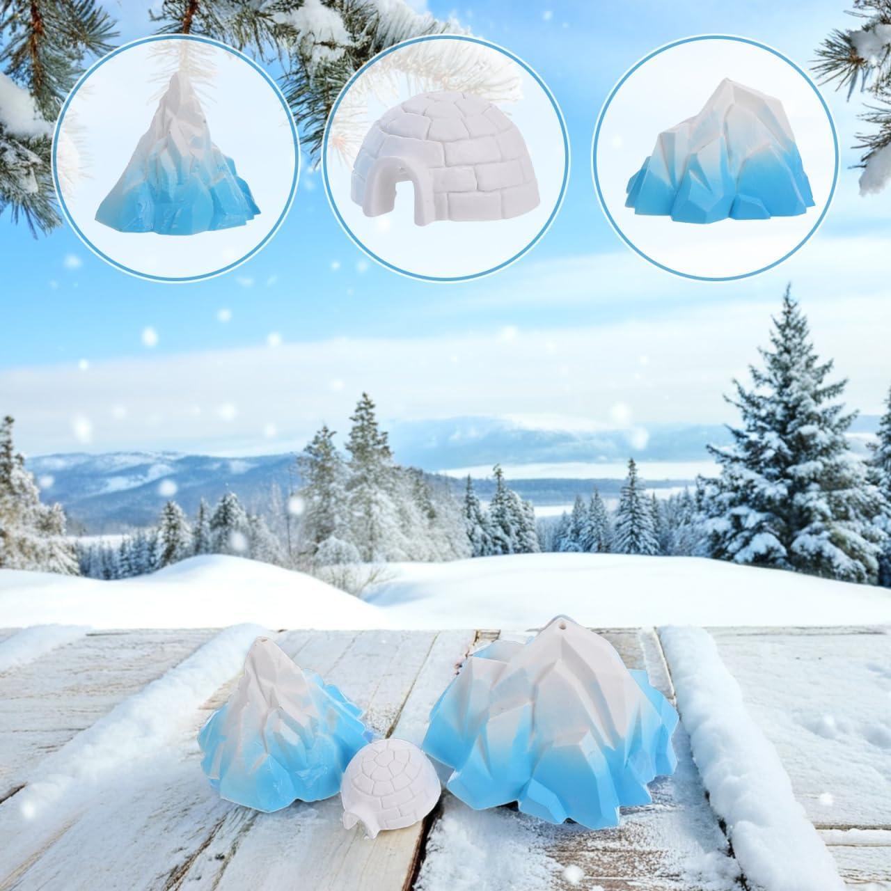 Figuras Miniatura Árticas Kisangel - Igloo y Glaciar PVC 9.8x8.3x6.8cm