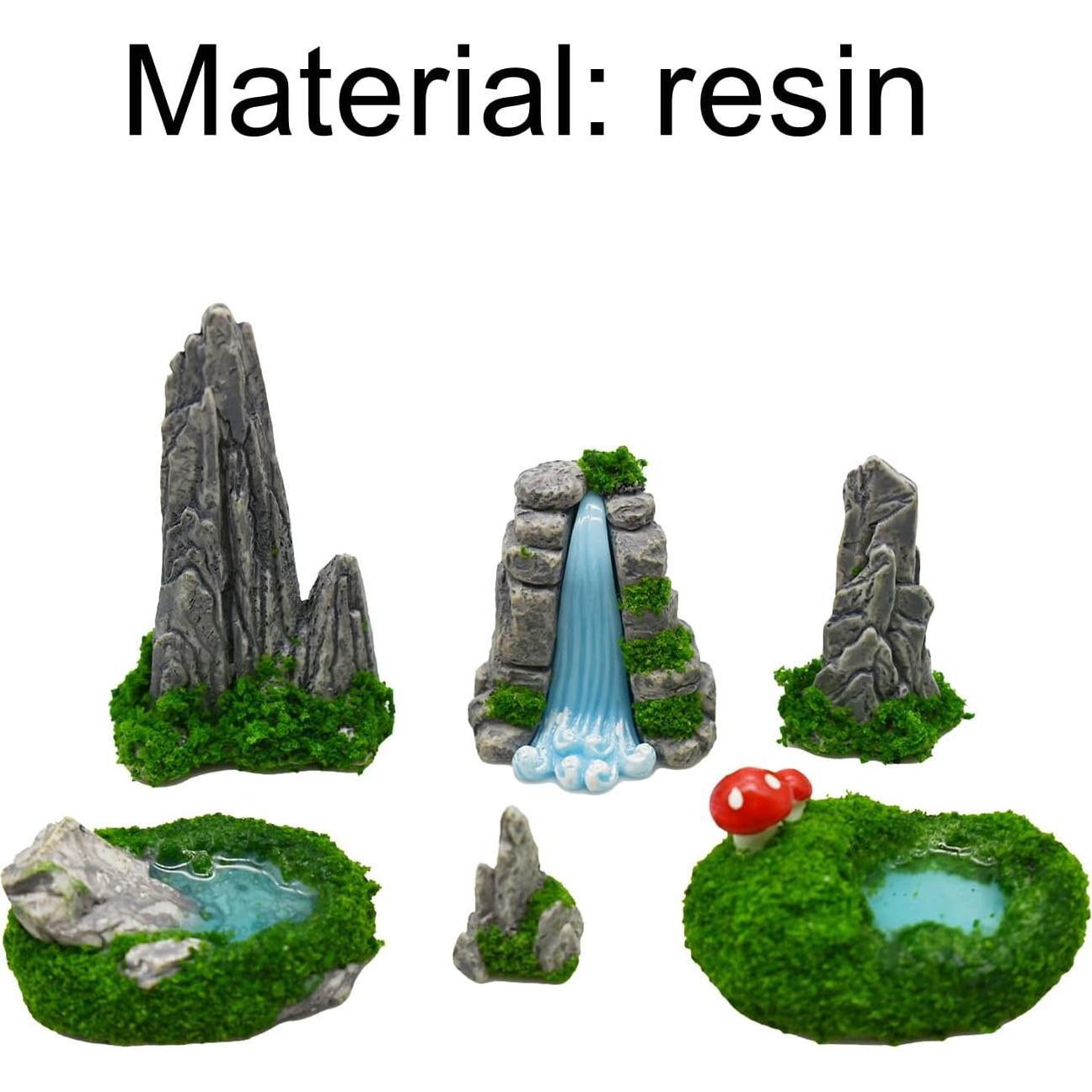 6 Piezas Figuras Miniatura de Rocalla y Estanque de Resina