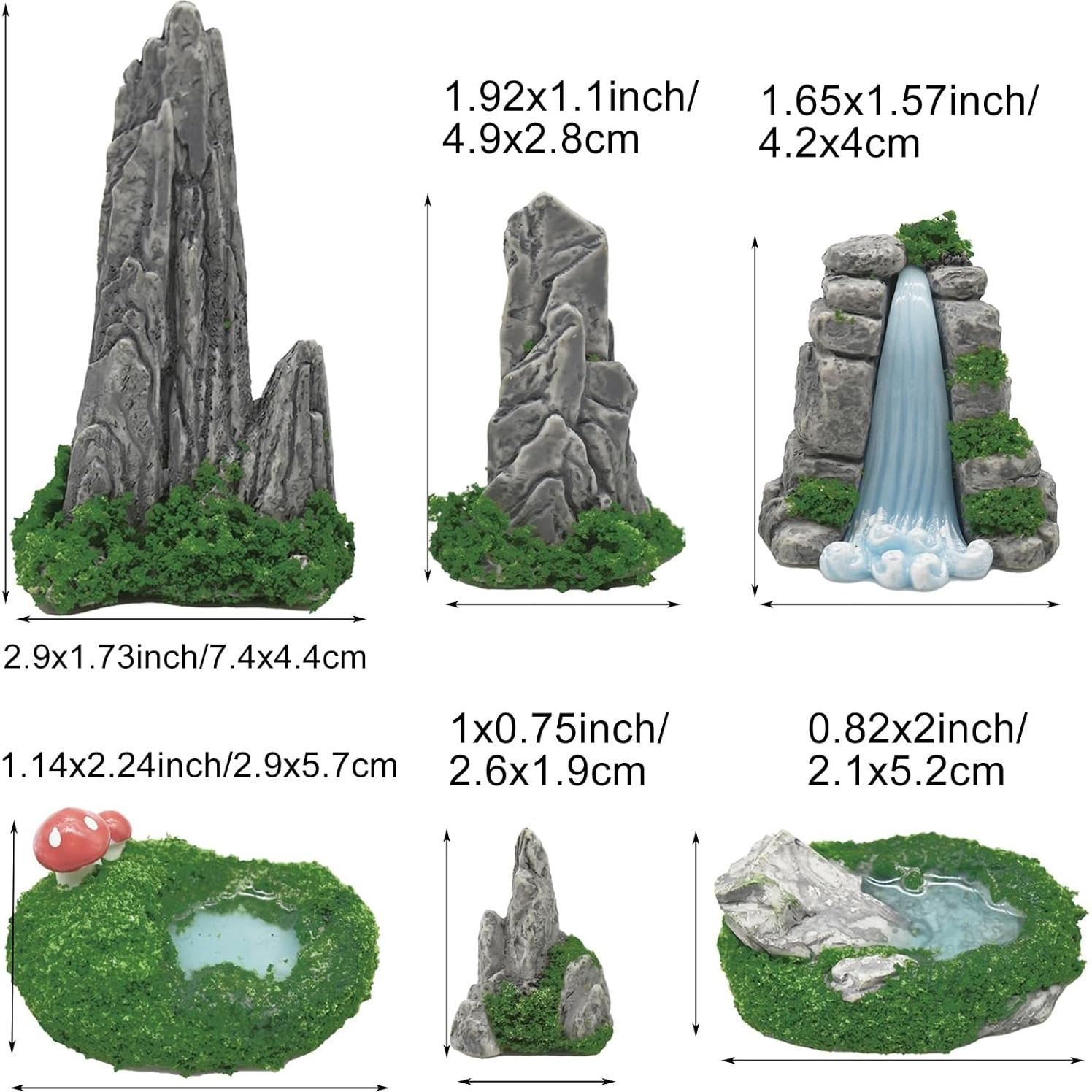 6 Piezas Figuras Miniatura de Rocalla y Estanque de Resina