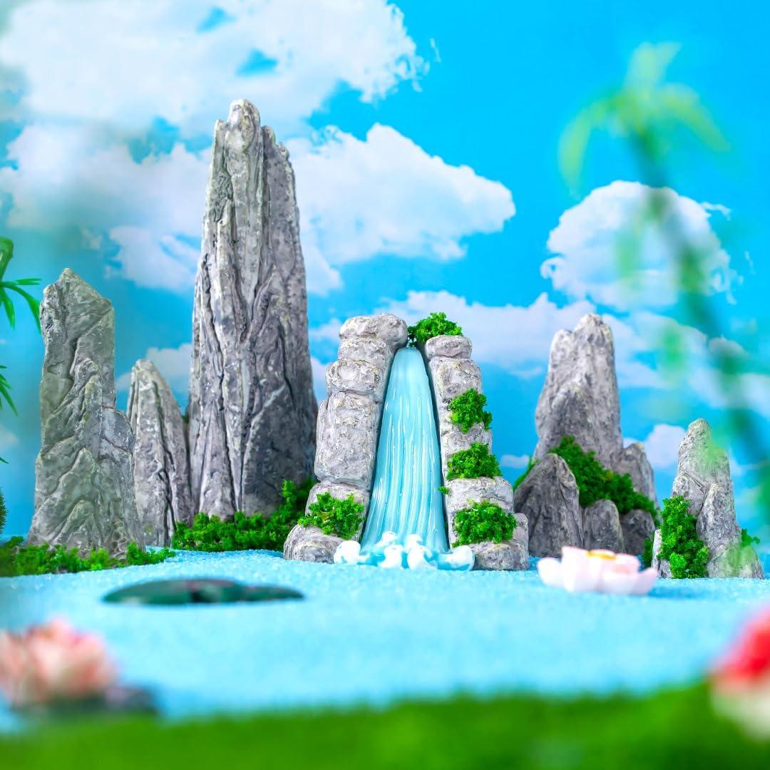 6 Piezas Figuras Miniatura de Rocalla y Estanque de Resina
