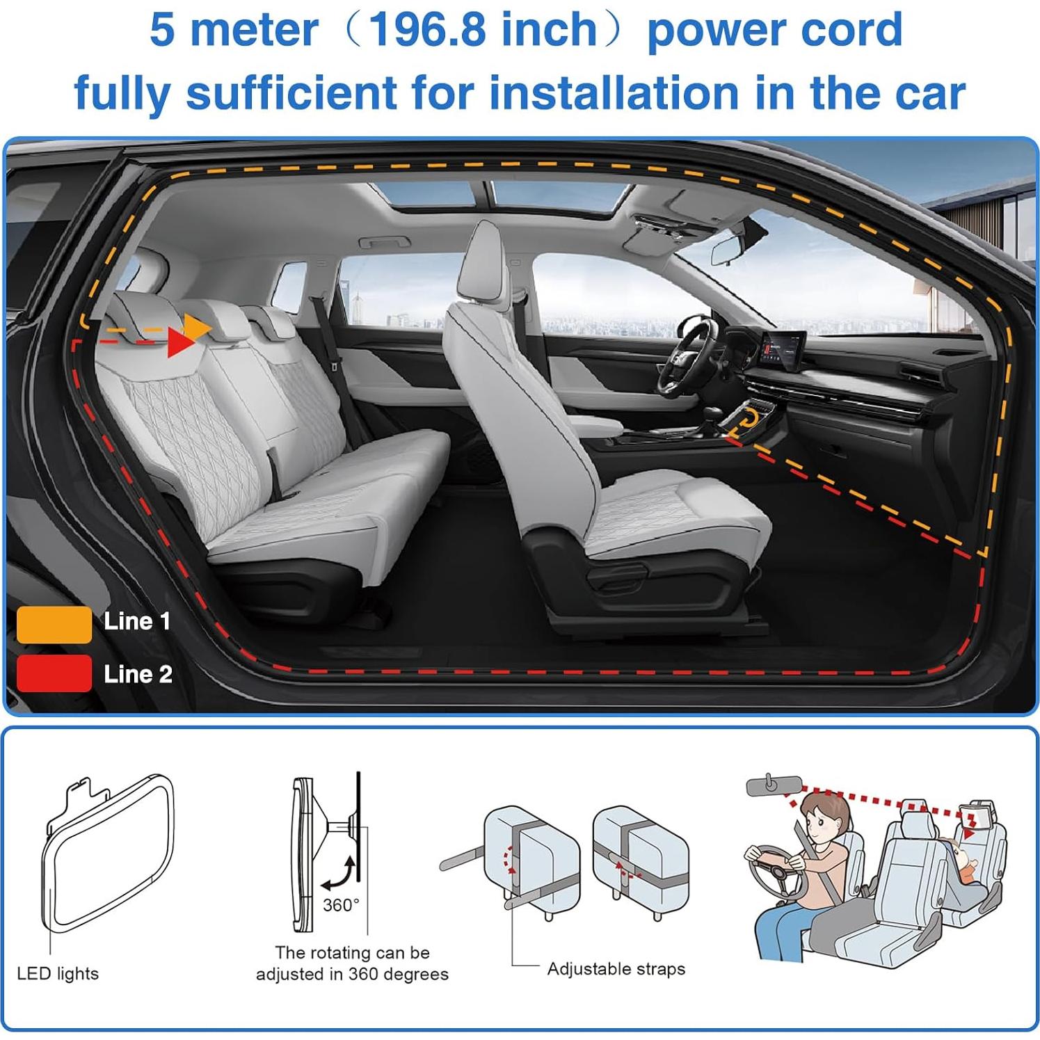Espejo de Coche para Bebé LeeWent SK2303 con Luz USB