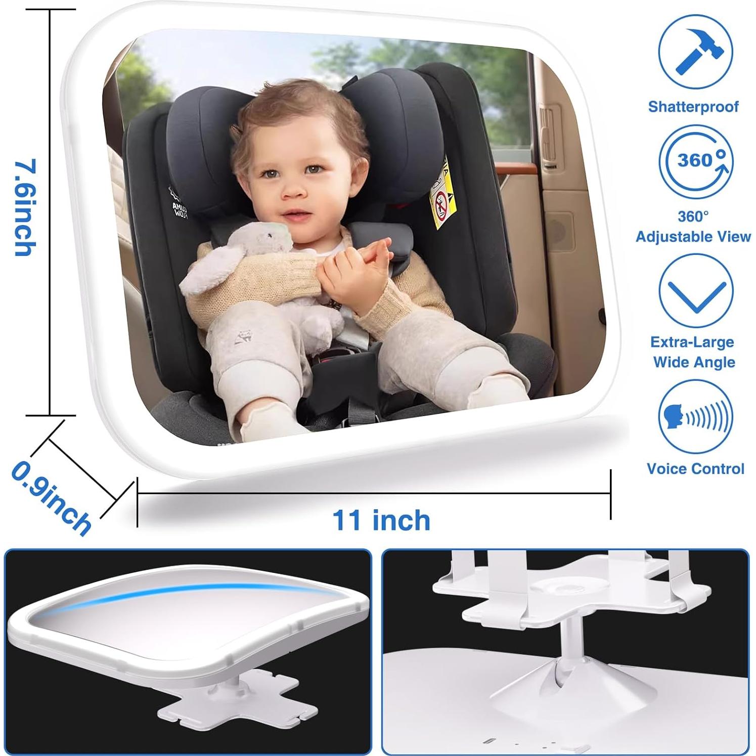Espejo de Coche para Bebé LeeWent SK2303 con Luz USB