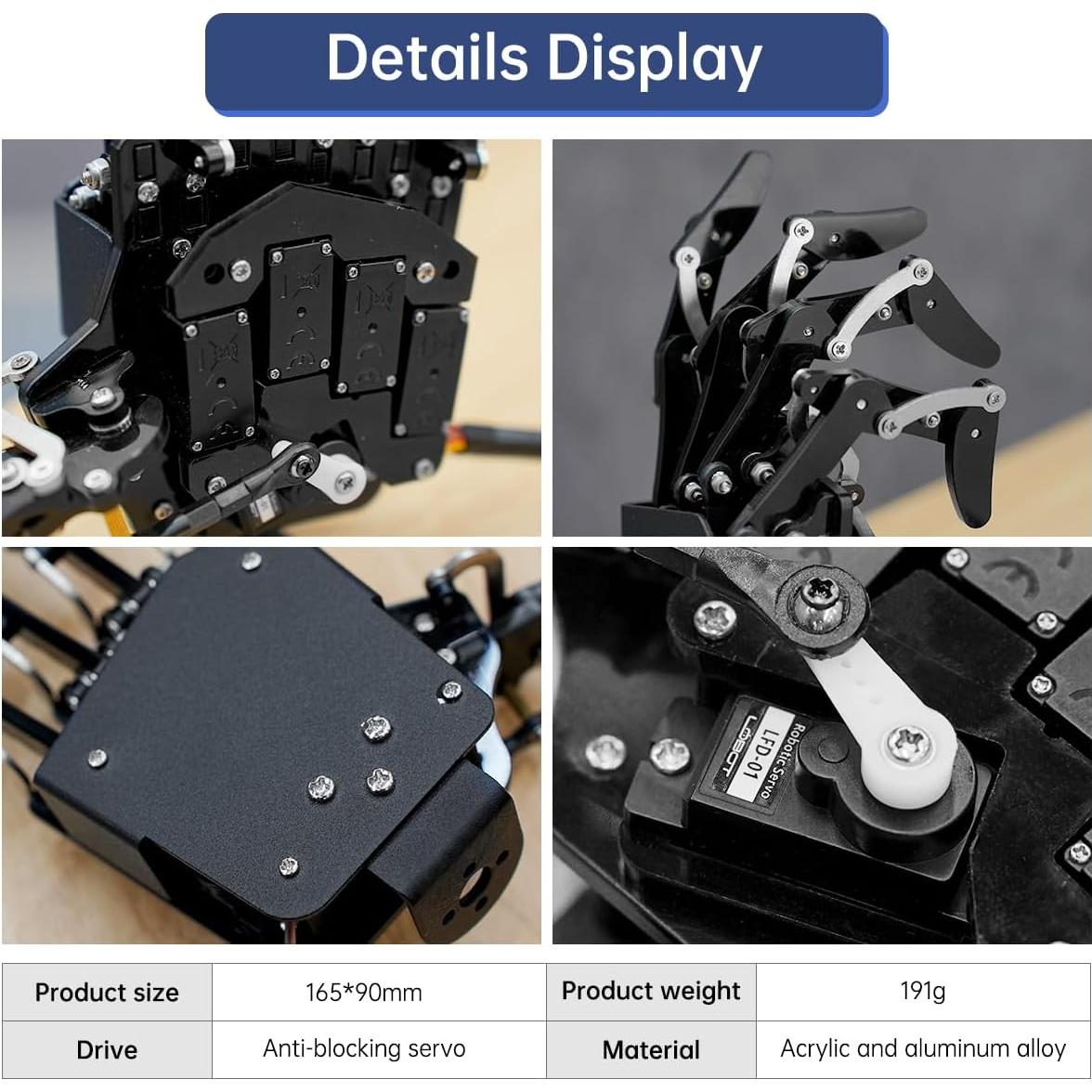 Robot Mano Mecánica Biónica Izquierda Hiwonder 165x90mm