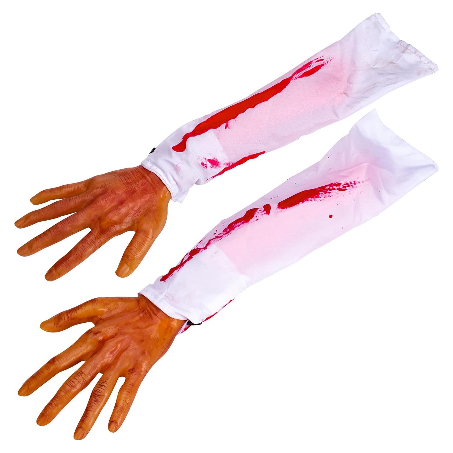 XONOR Halloween Fake Severed Arm Plastic Hands Human Body Parts for Haunted House Zombie Halloween Party Decorations, 2Pcs